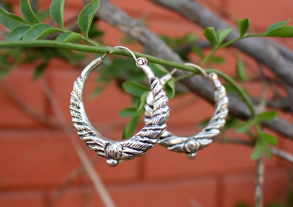 Twisted Design Silver Sterling Hoop Earrings