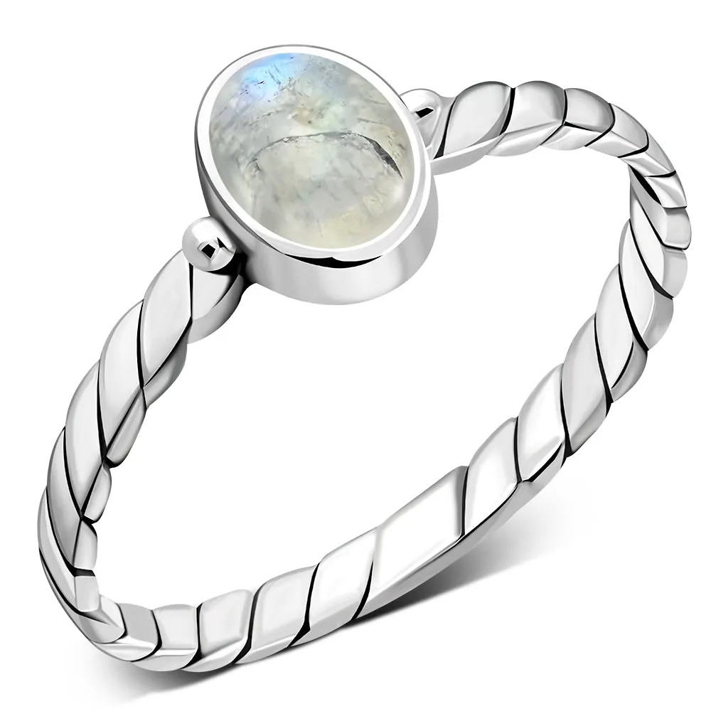 Twisted Rainbow Moonstone Sterling Silver Ring