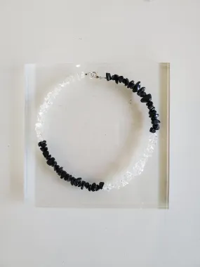 Two Tone Tumbled Stone Choker - Onyx / Crystal