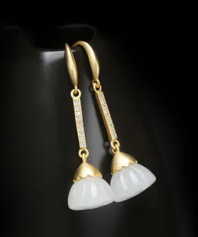 Unique Gold Sterling Silver Overgild Jade Zircon Drop Earrings