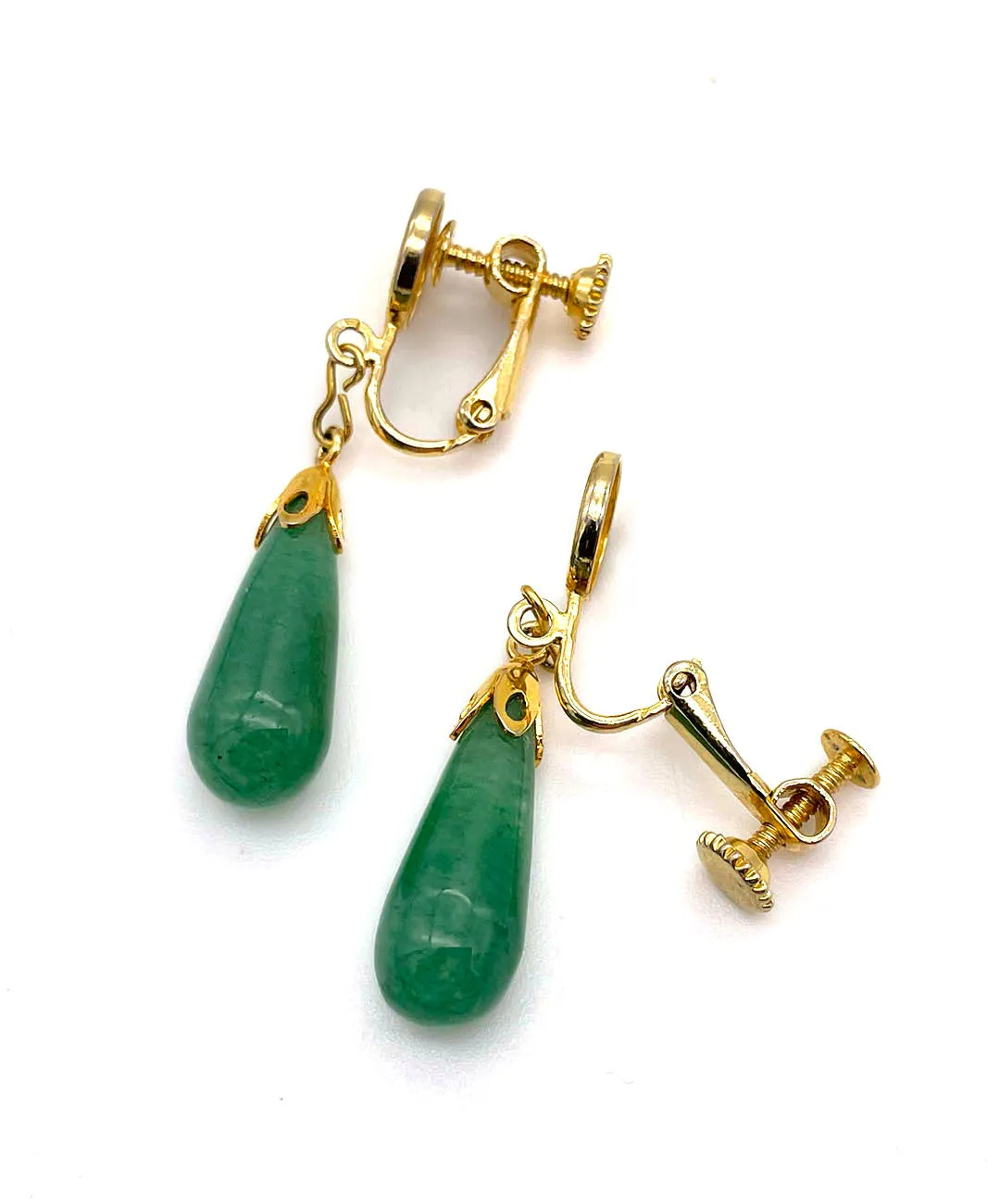 【USA輸入】ヴィンテージ 壽 ジェイドグリーン イヤリング/Vintage 壽 Jade Green Clip On Earrings