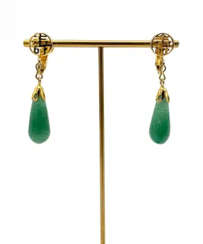 【USA輸入】ヴィンテージ 壽 ジェイドグリーン イヤリング/Vintage 壽 Jade Green Clip On Earrings