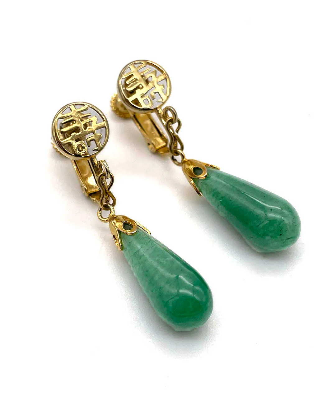 【USA輸入】ヴィンテージ 壽 ジェイドグリーン イヤリング/Vintage 壽 Jade Green Clip On Earrings