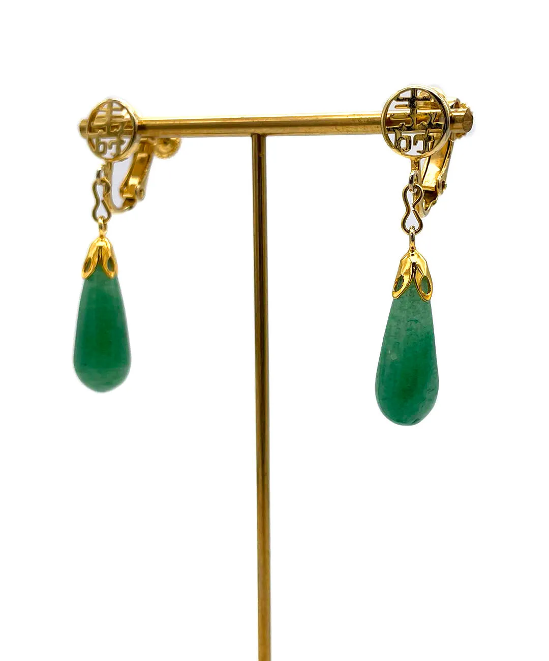 【USA輸入】ヴィンテージ 壽 ジェイドグリーン イヤリング/Vintage 壽 Jade Green Clip On Earrings