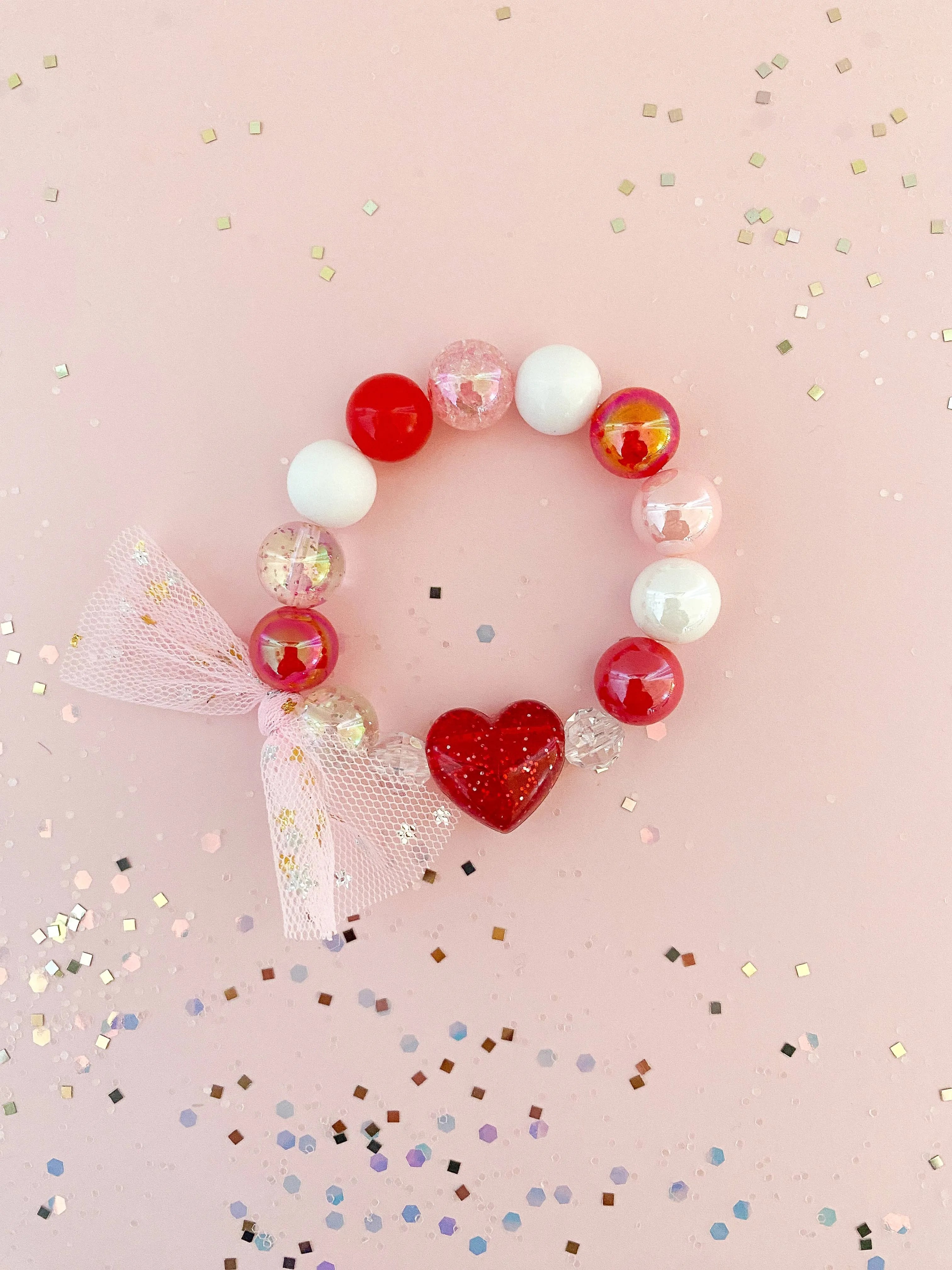 Valentine’s Day: Red Glitter Heart Bracelet