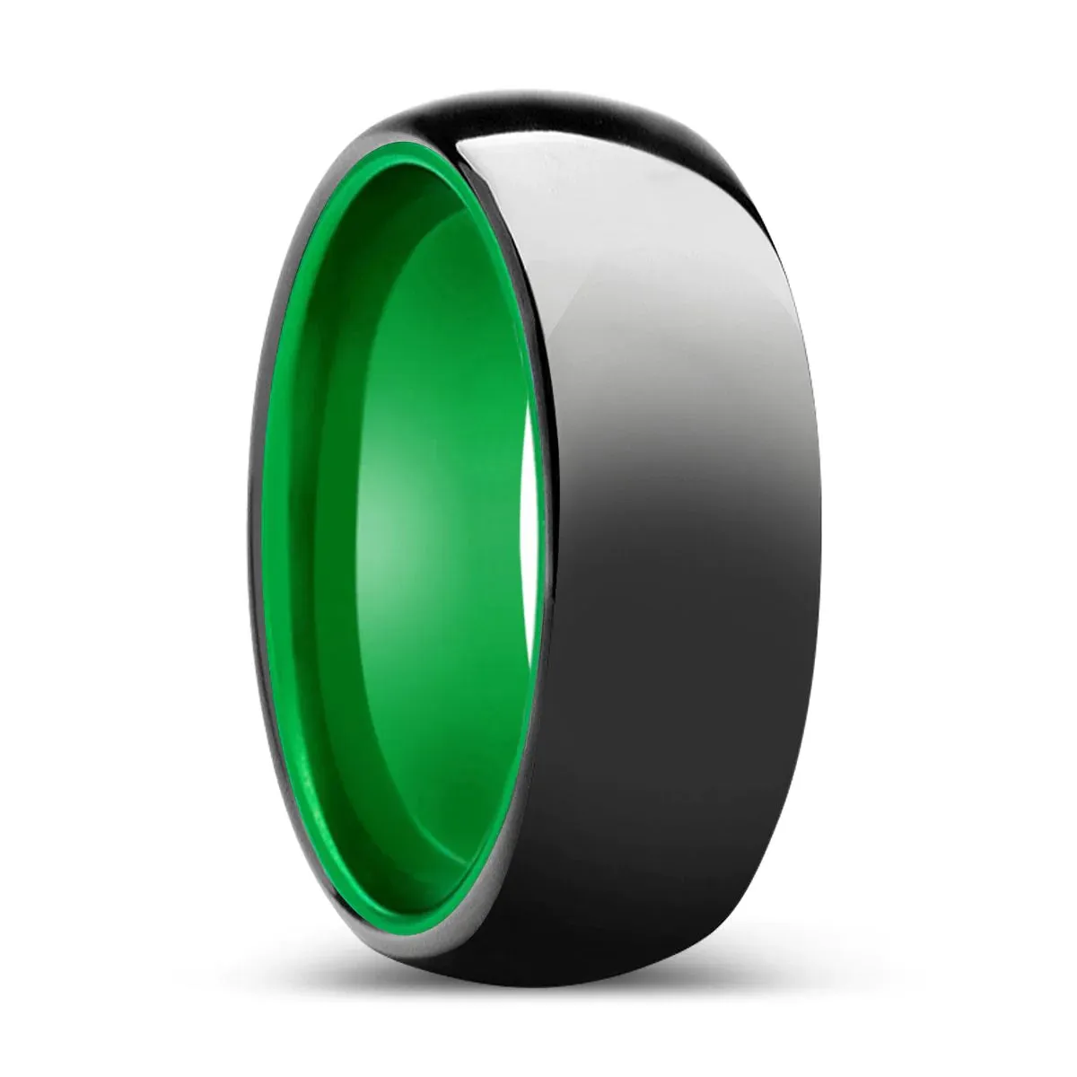 Vasilis Rounded Black Highly Polished Tungsten Ring with Green Inside 6mm - 10mm