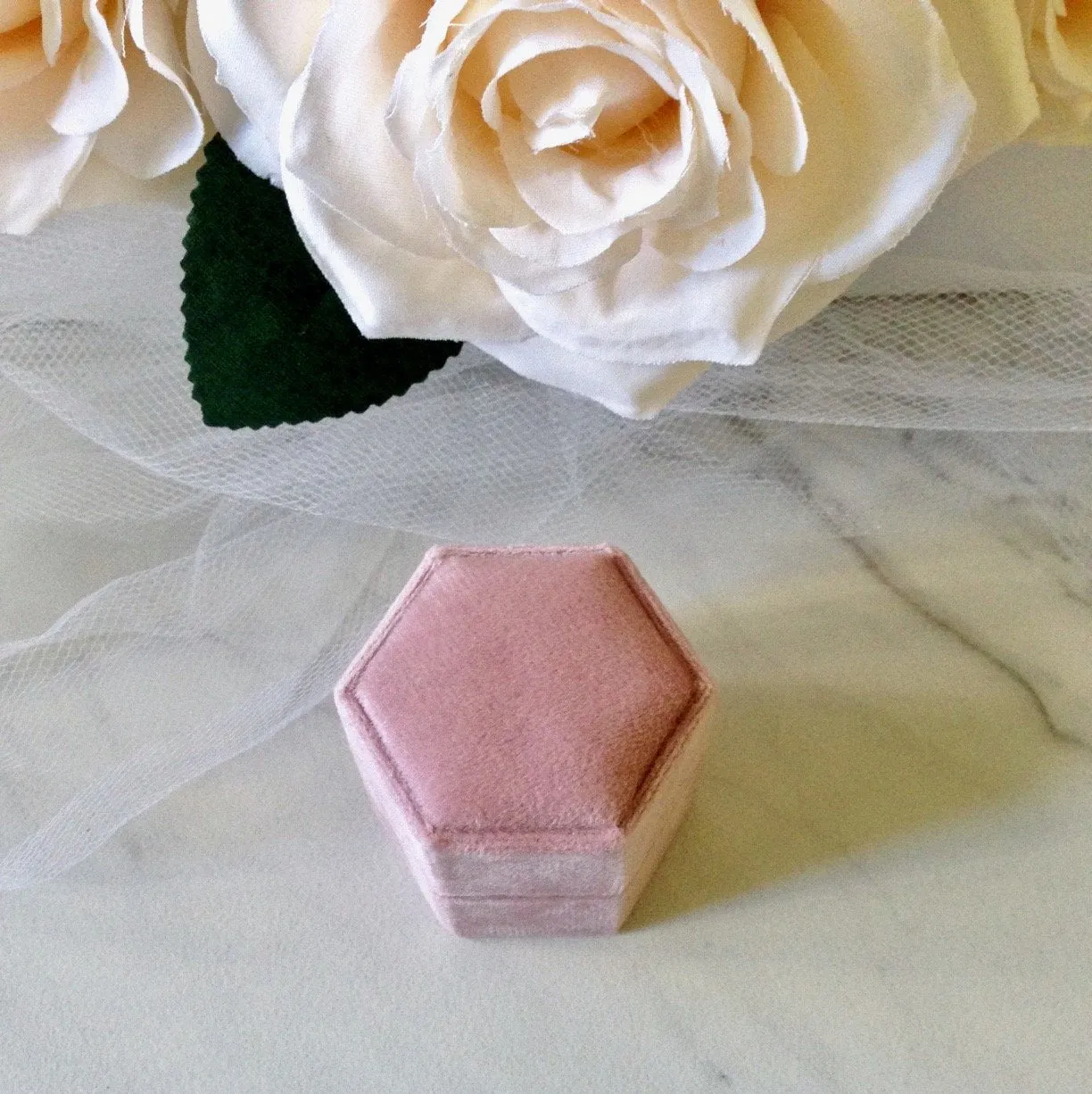 Velvet Heirloom Hexagon Ring Box - More Colors Available