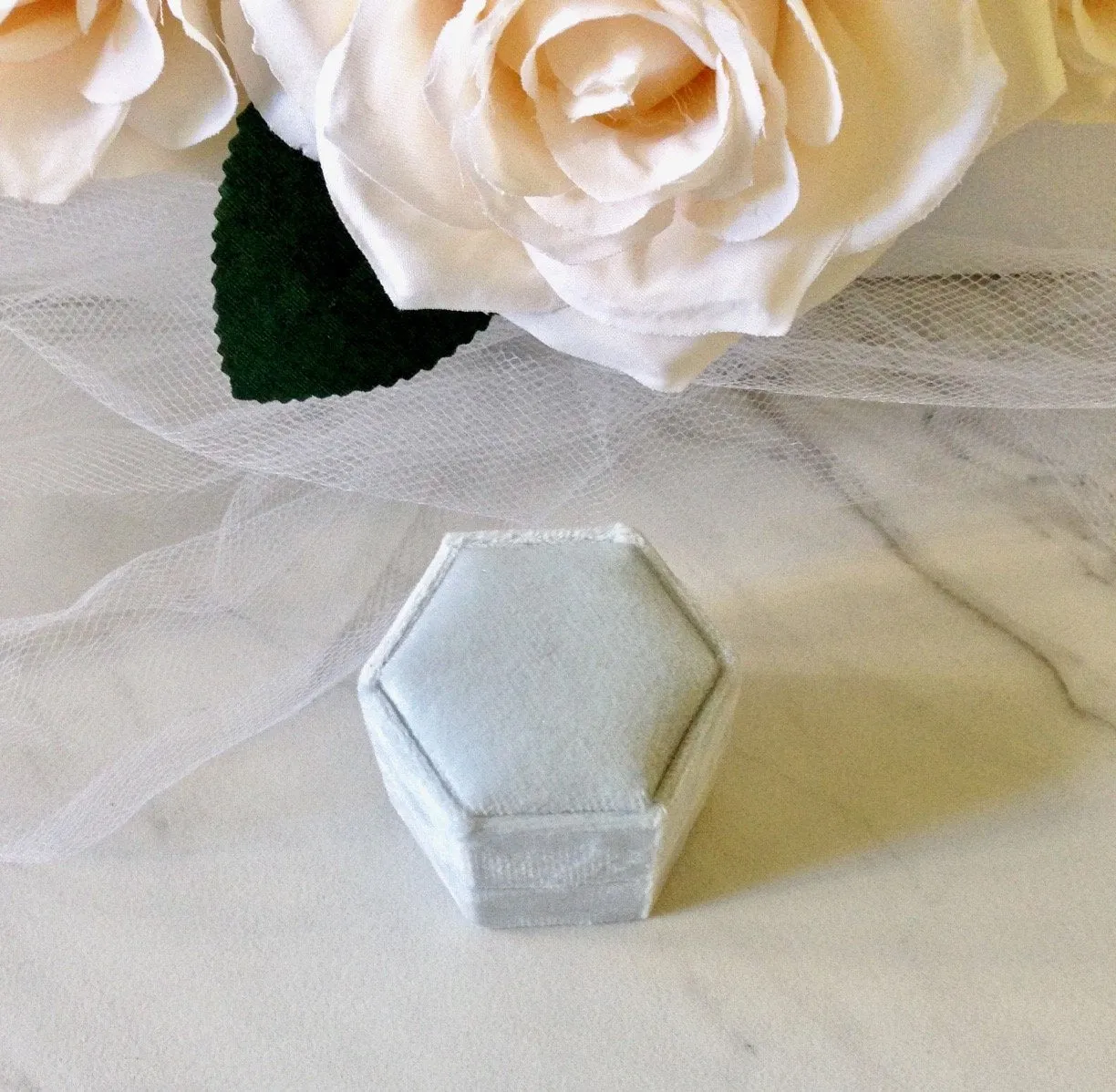 Velvet Heirloom Hexagon Ring Box - More Colors Available