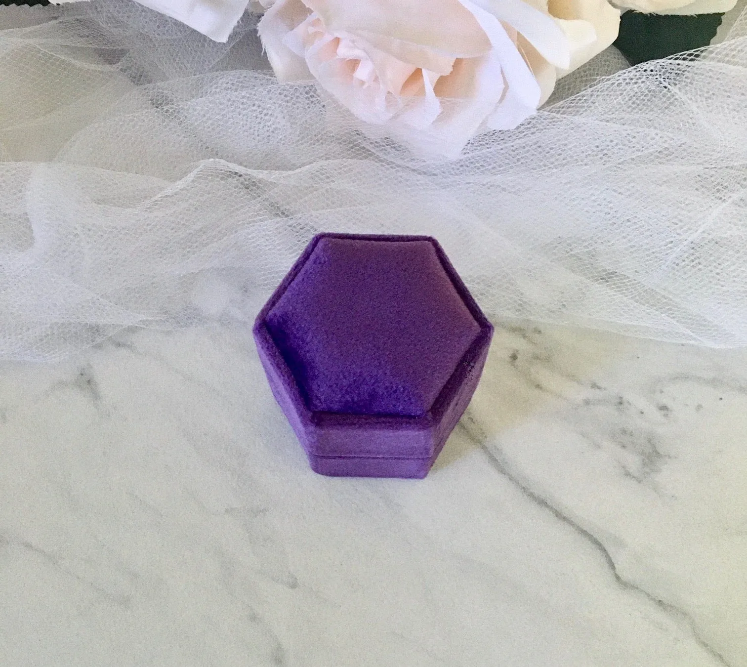 Velvet Heirloom Hexagon Ring Box - More Colors Available