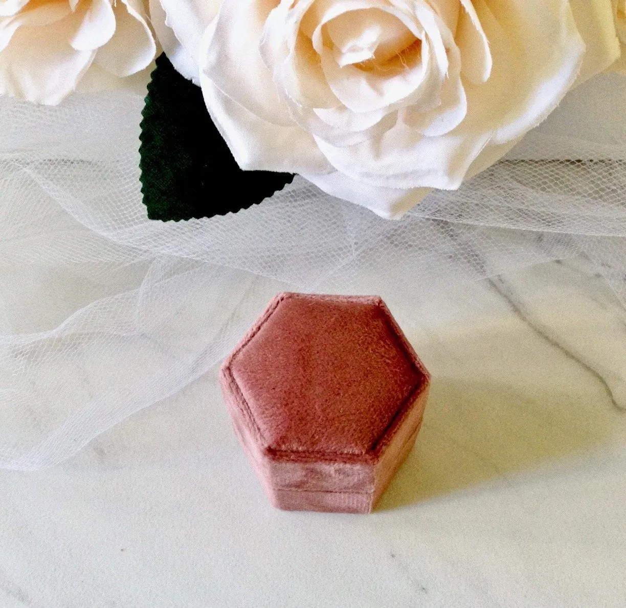 Velvet Heirloom Hexagon Ring Box - More Colors Available