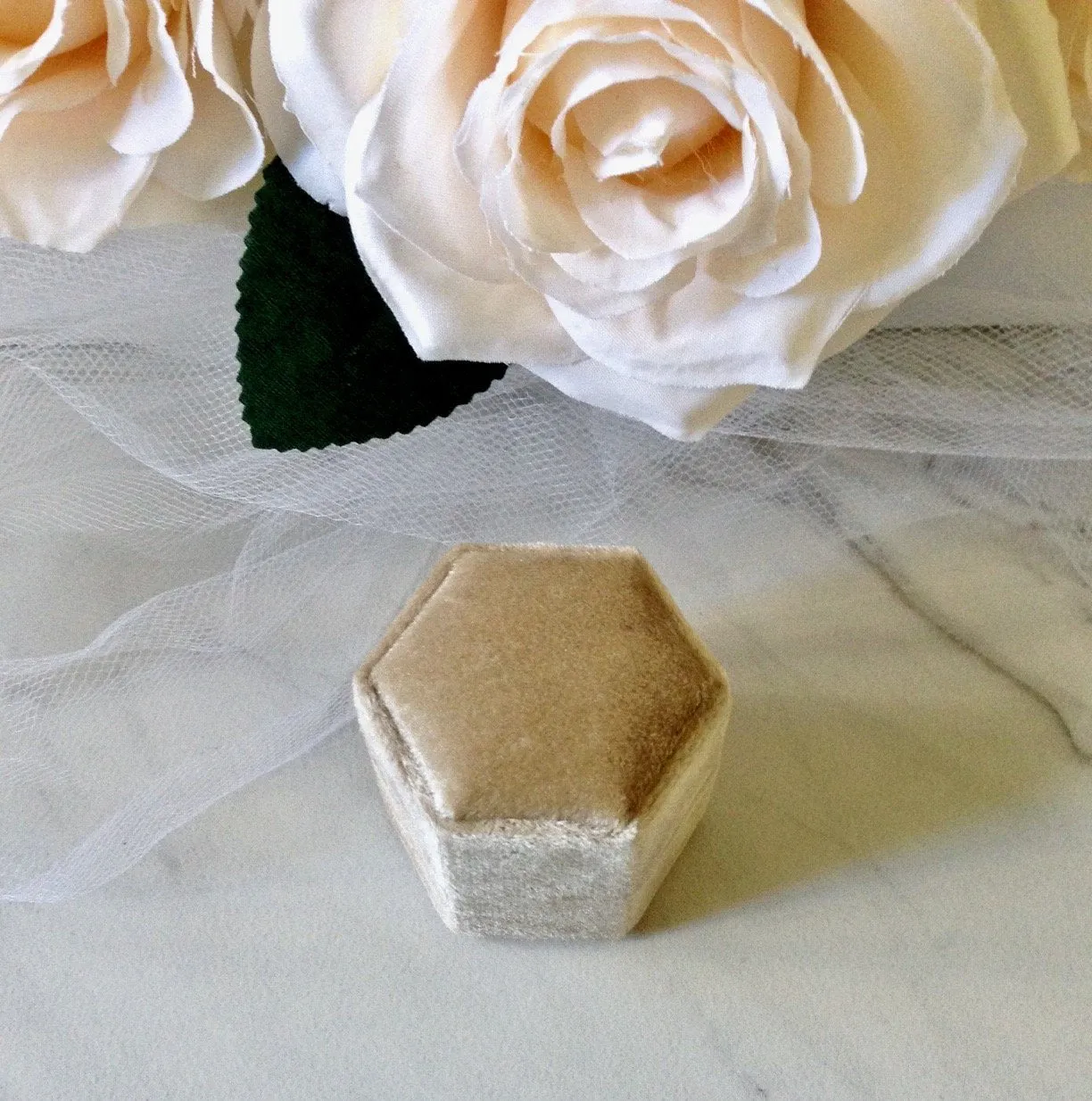 Velvet Heirloom Hexagon Ring Box - More Colors Available