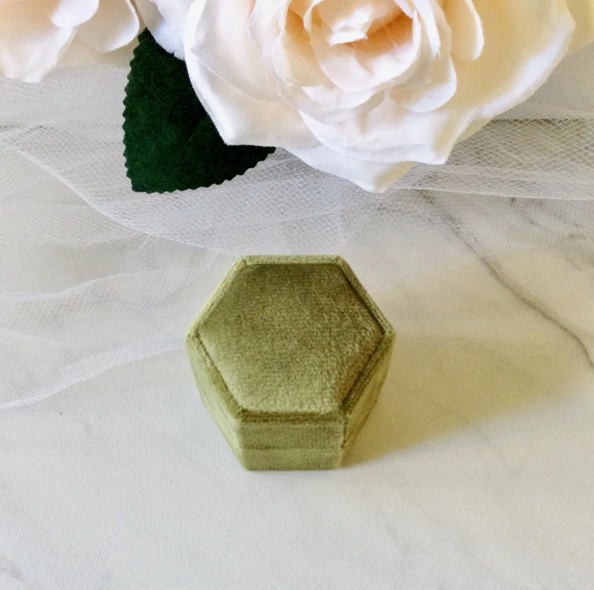 Velvet Heirloom Hexagon Ring Box - More Colors Available