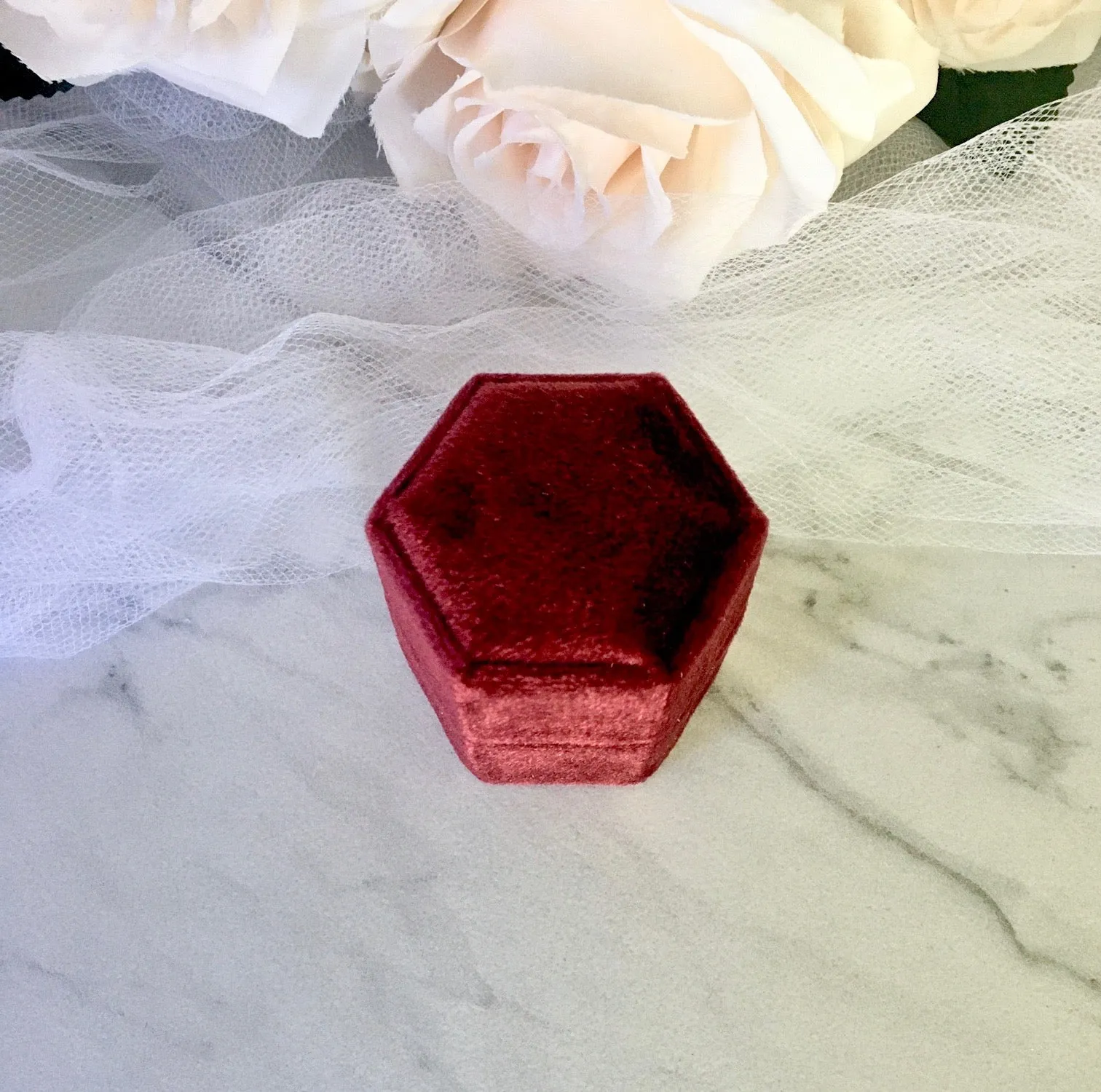 Velvet Heirloom Hexagon Ring Box - More Colors Available