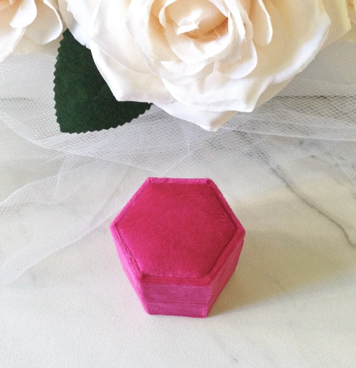 Velvet Heirloom Hexagon Ring Box - More Colors Available