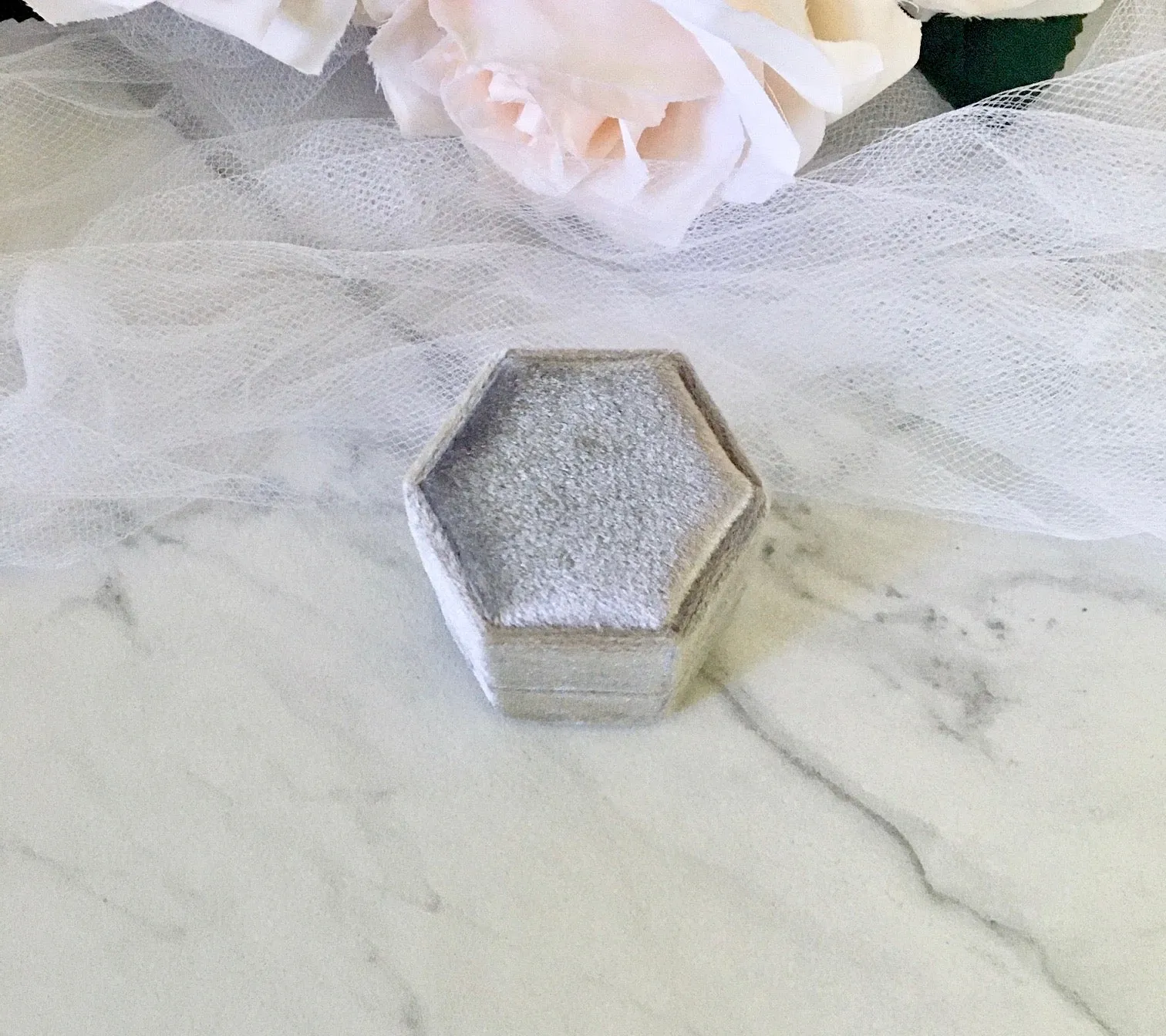 Velvet Heirloom Hexagon Ring Box - More Colors Available