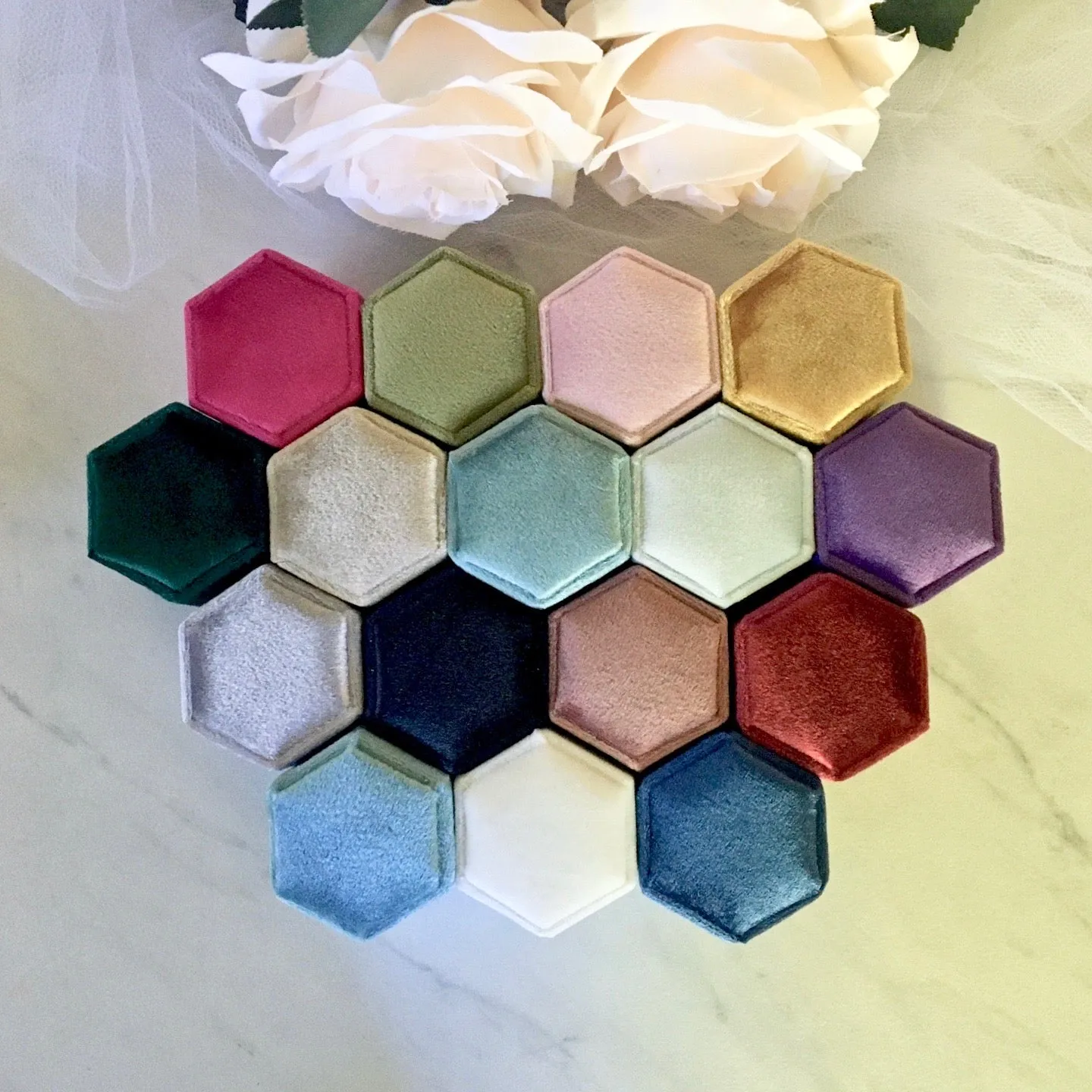 Velvet Heirloom Hexagon Ring Box - More Colors Available