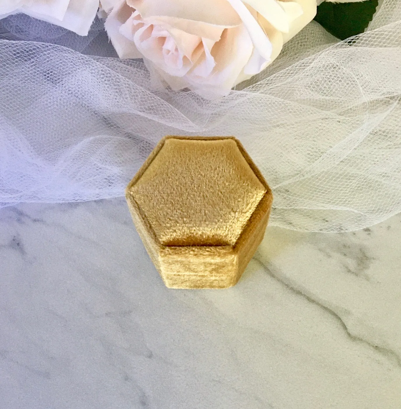 Velvet Heirloom Hexagon Ring Box - More Colors Available