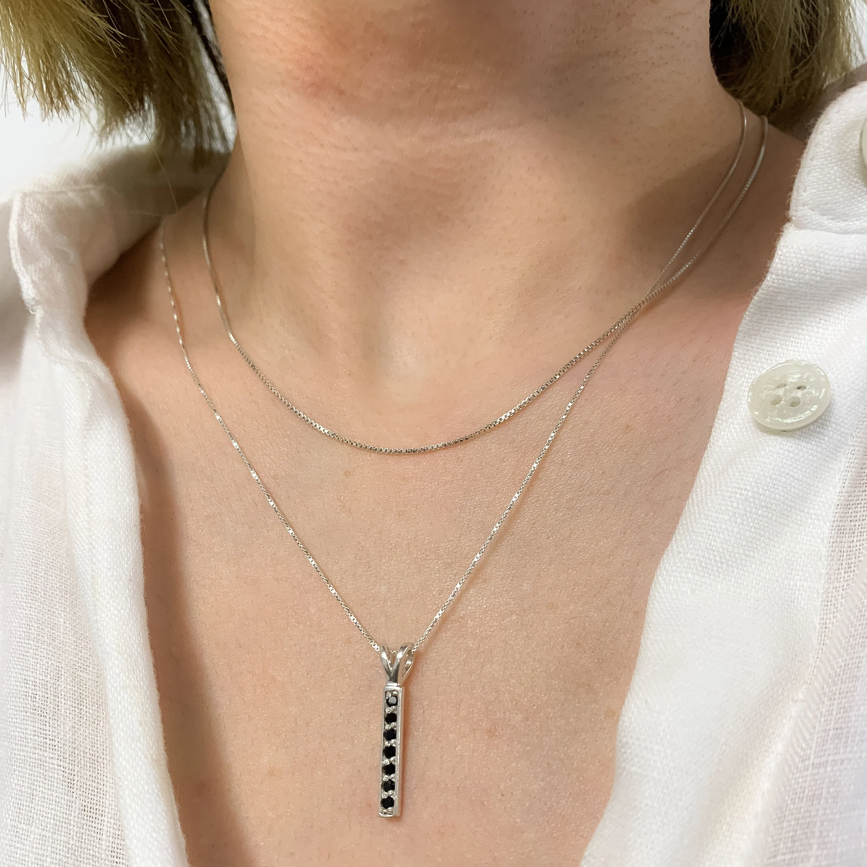 Vertical Onyx Pendant - Dainty Onyx Necklace - Black Bar Necklace