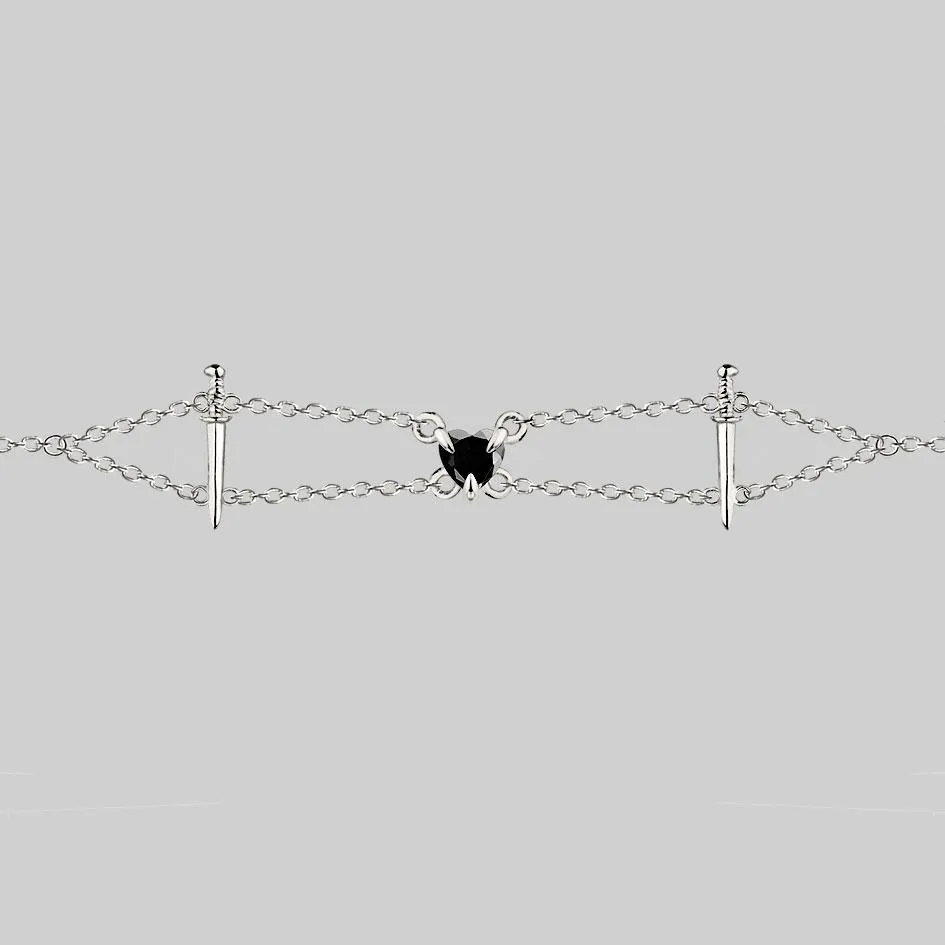 VINDICATE. Swords & Onyx Heart Choker - Silver