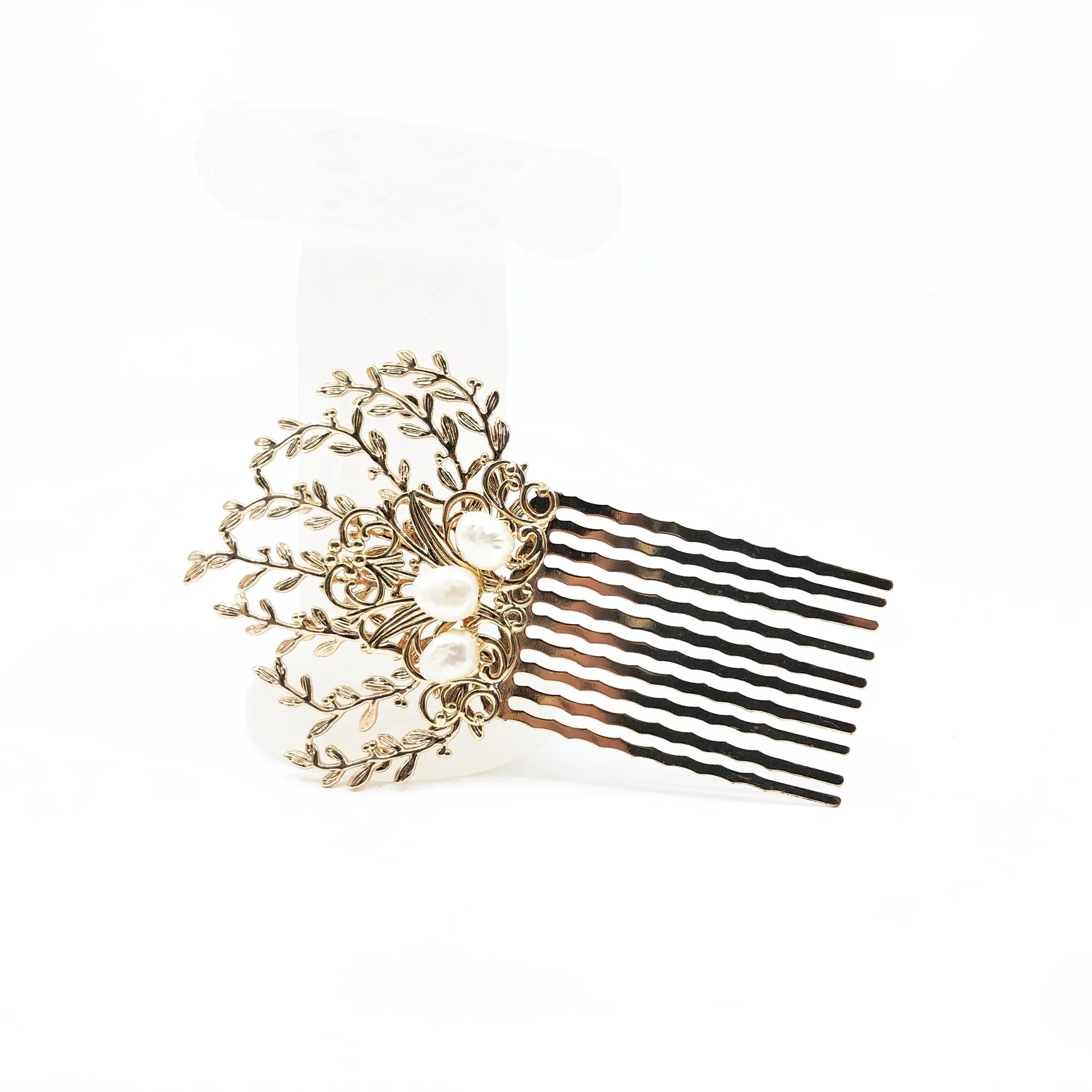 Vine Hair Comb Gold with Baroque Pearls