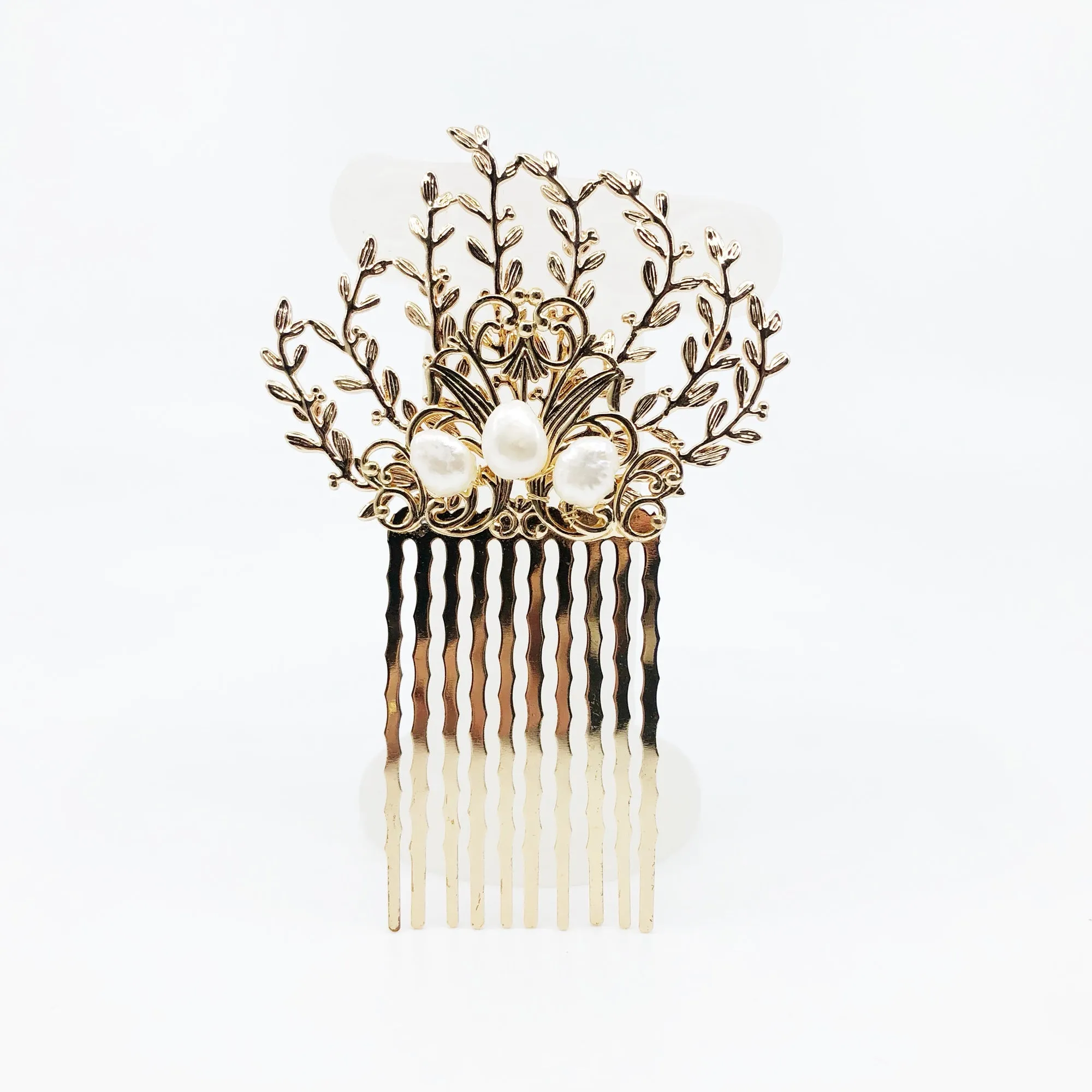 Vine Hair Comb Gold with Baroque Pearls