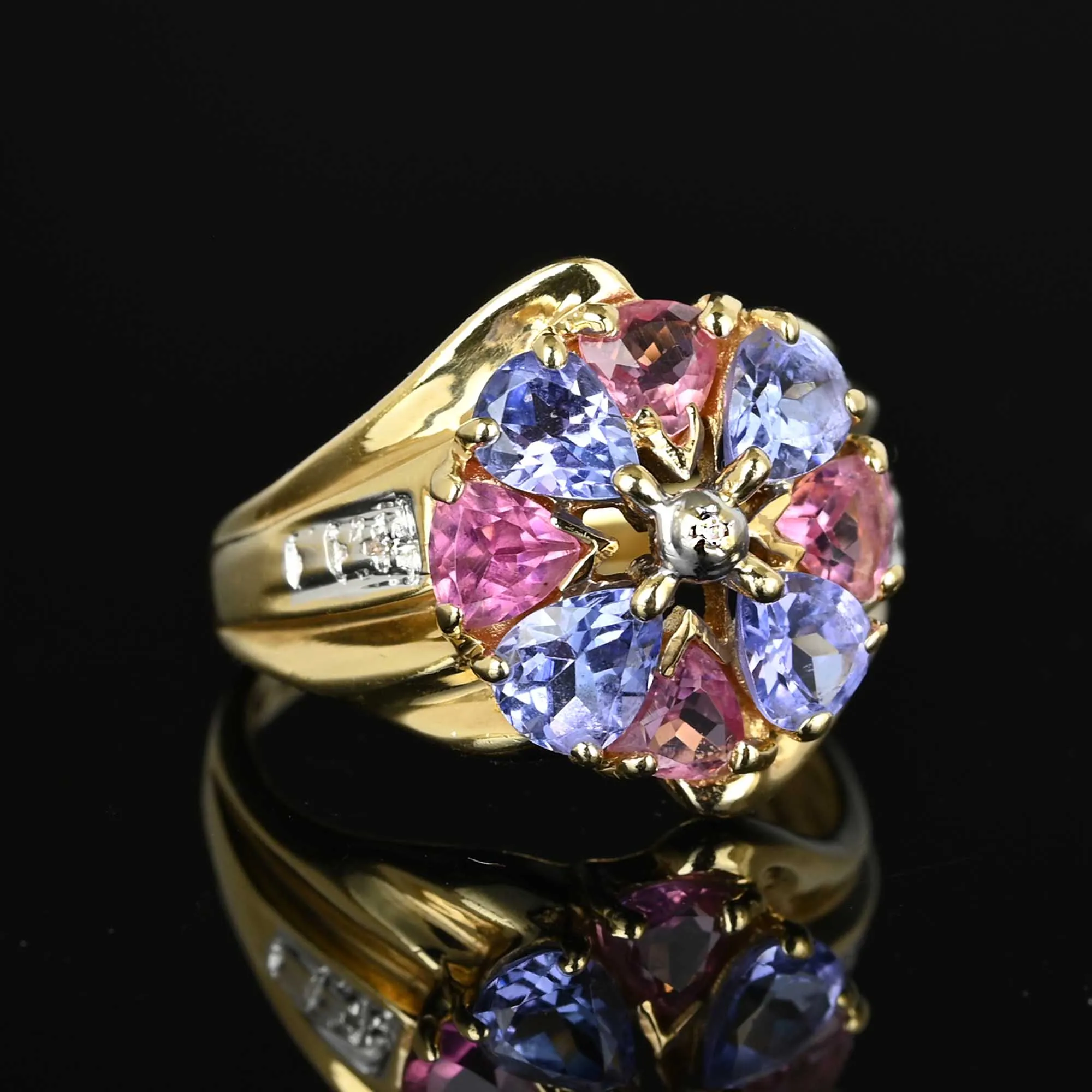 Vintage 14K Gold Tanzanite Garnet Cluster Ring