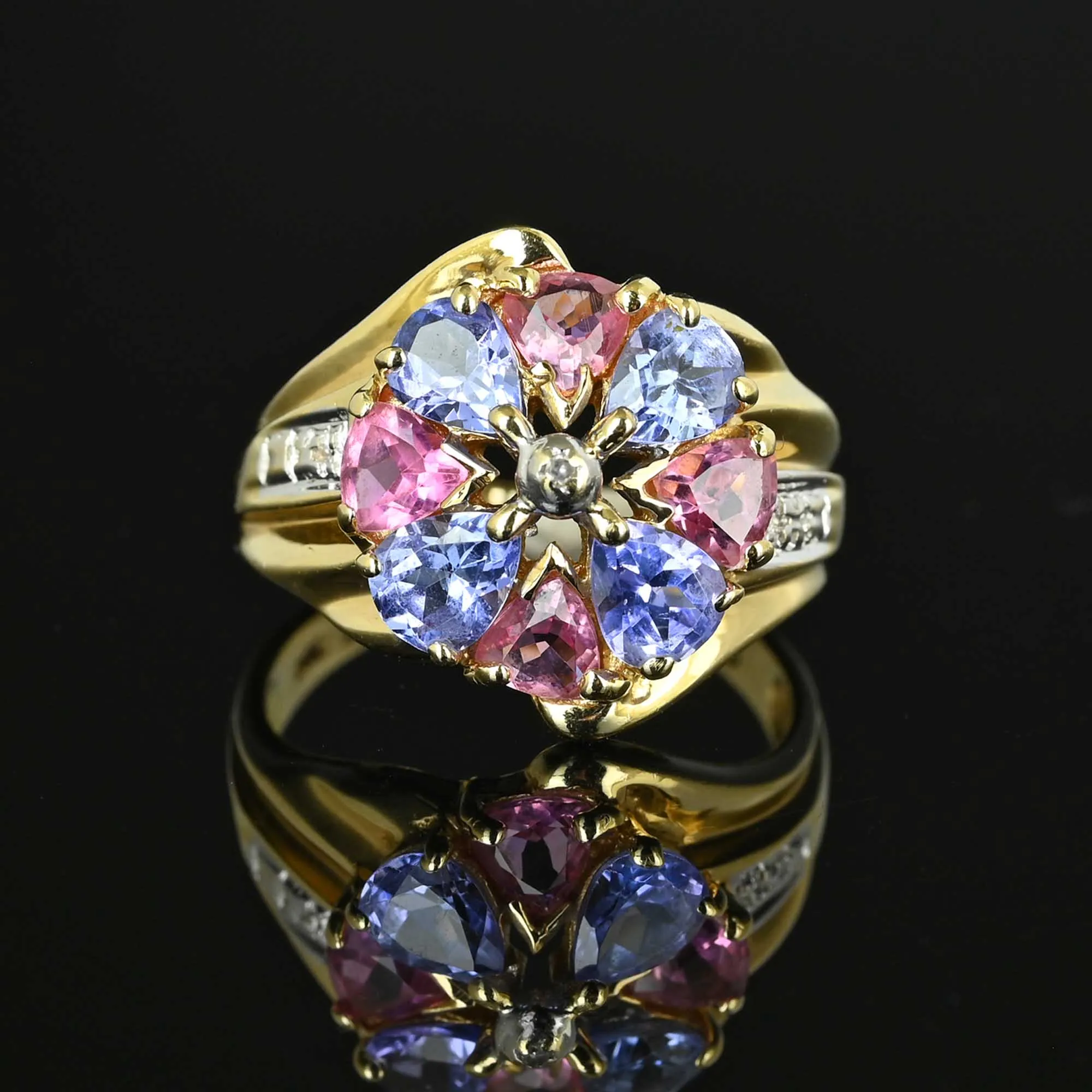 Vintage 14K Gold Tanzanite Garnet Cluster Ring