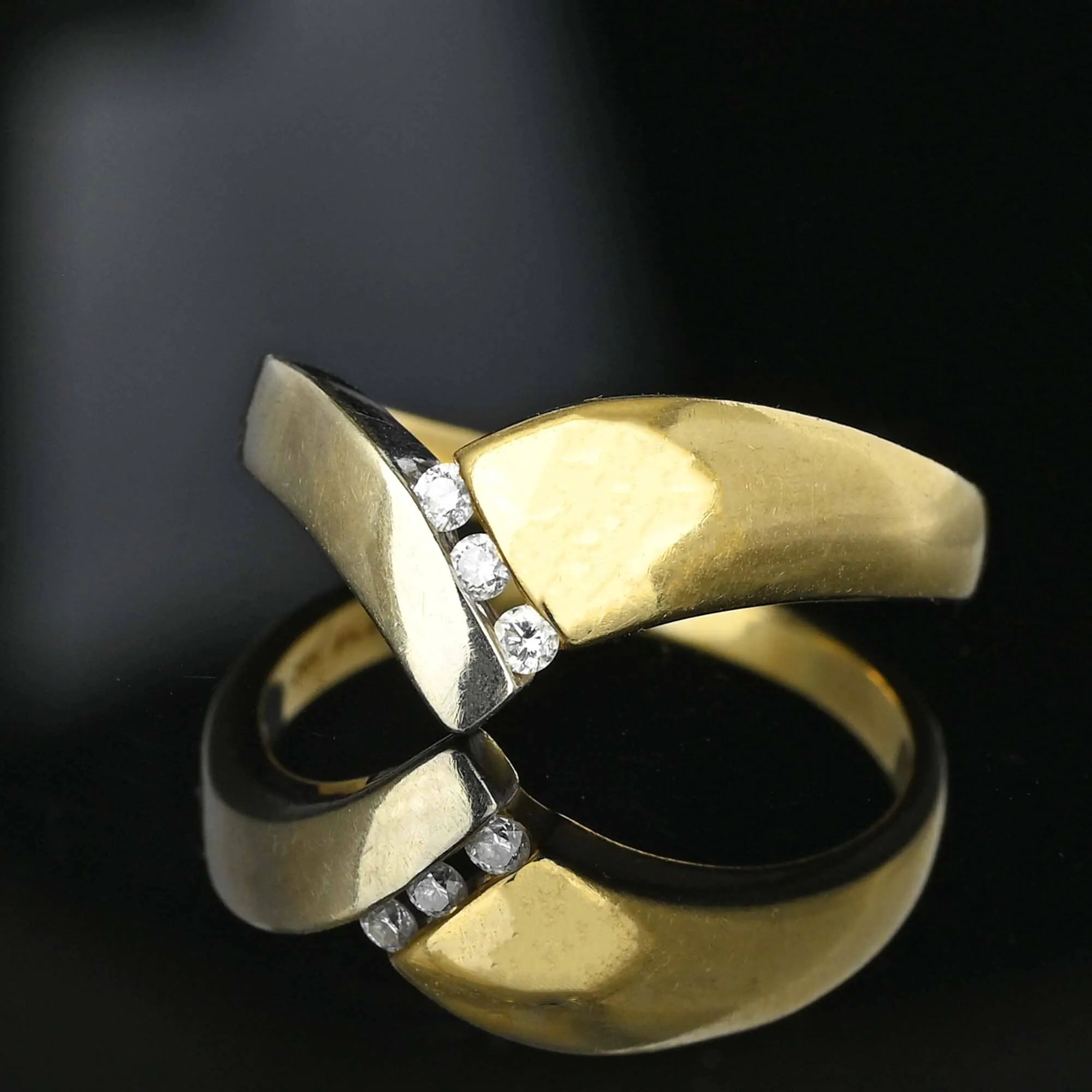 Vintage 14K Gold Two Tone Wishbone Diamond Ring