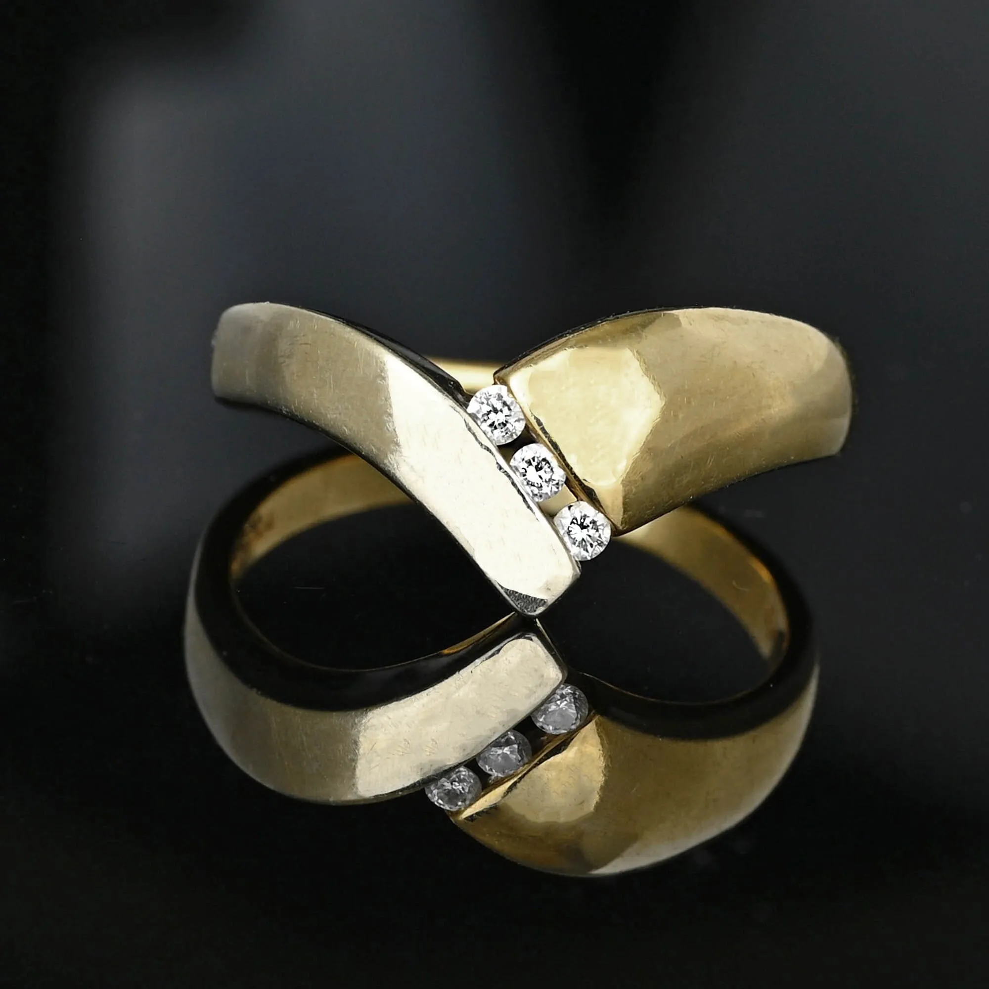 Vintage 14K Gold Two Tone Wishbone Diamond Ring