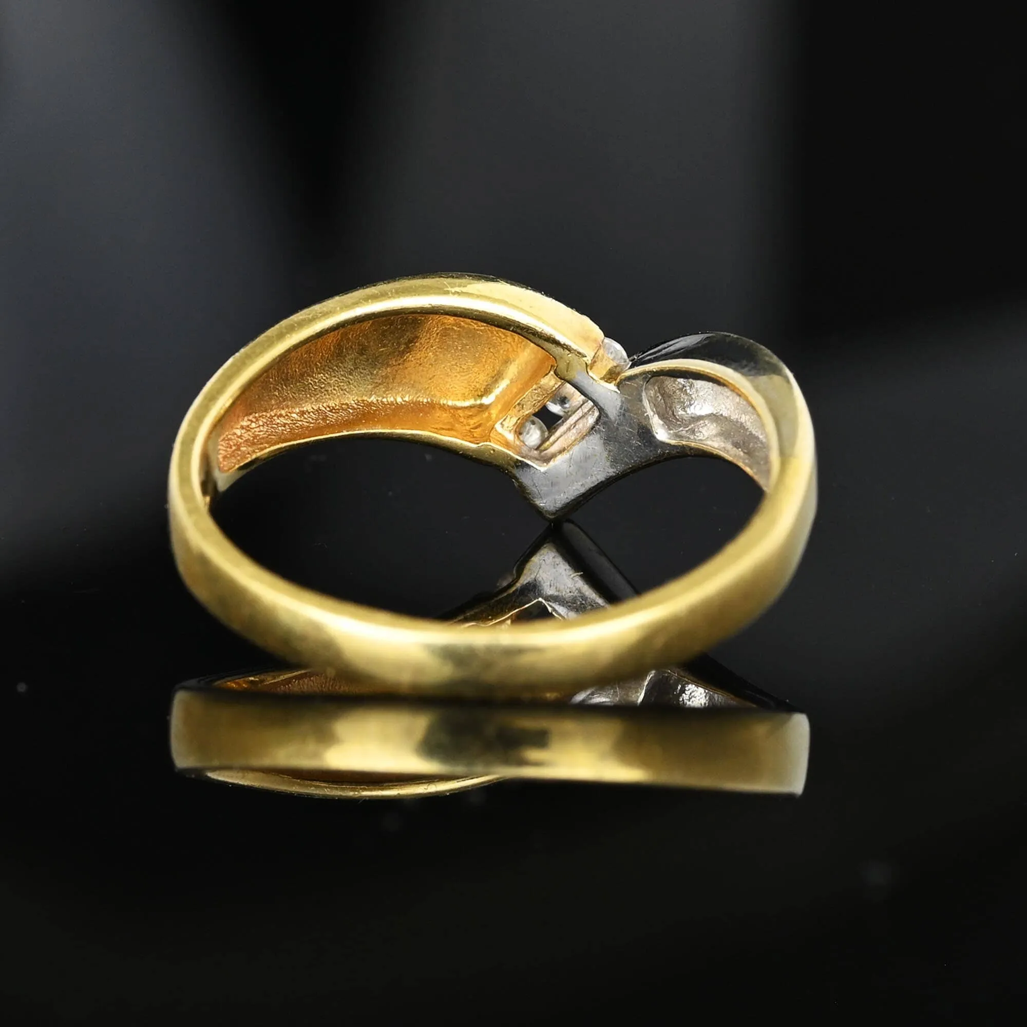 Vintage 14K Gold Two Tone Wishbone Diamond Ring