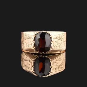 Vintage 14K Rose Gold Garnet Wide Band Ring