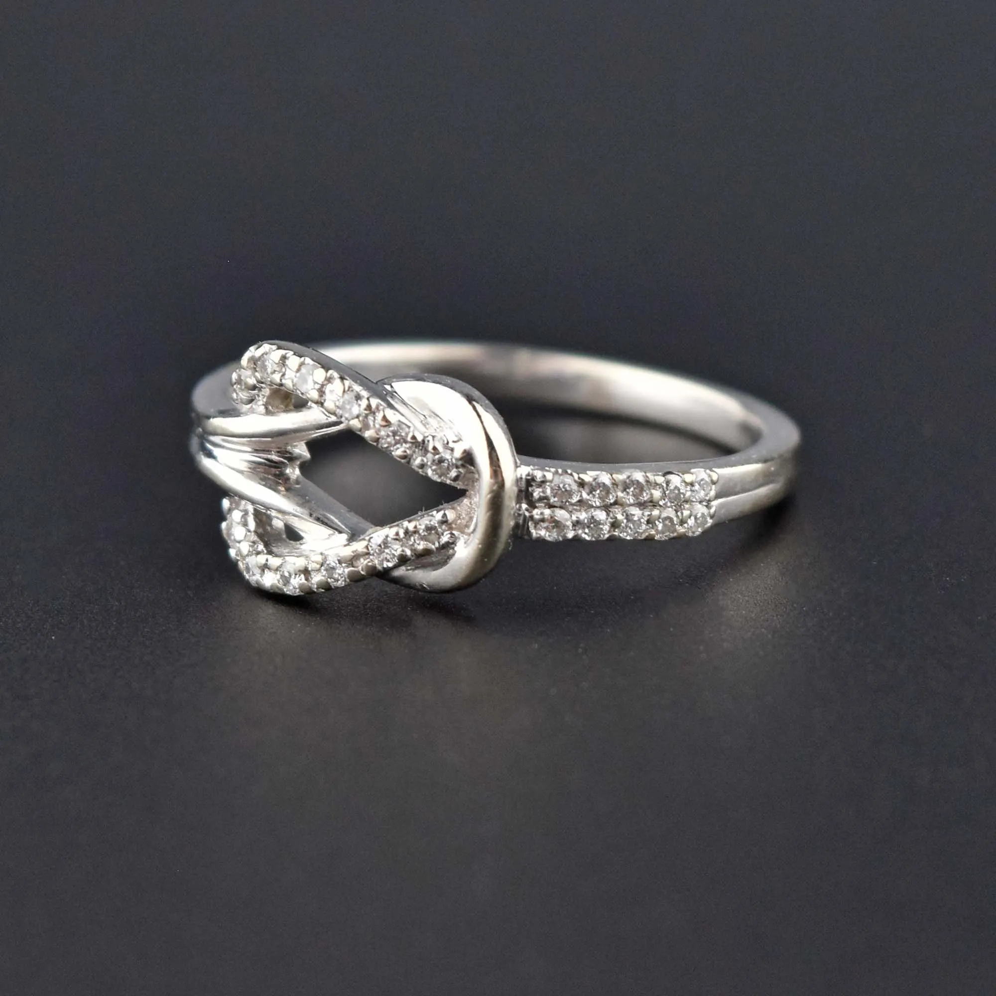 Vintage 14K White Gold Love Knot Diamond Ring