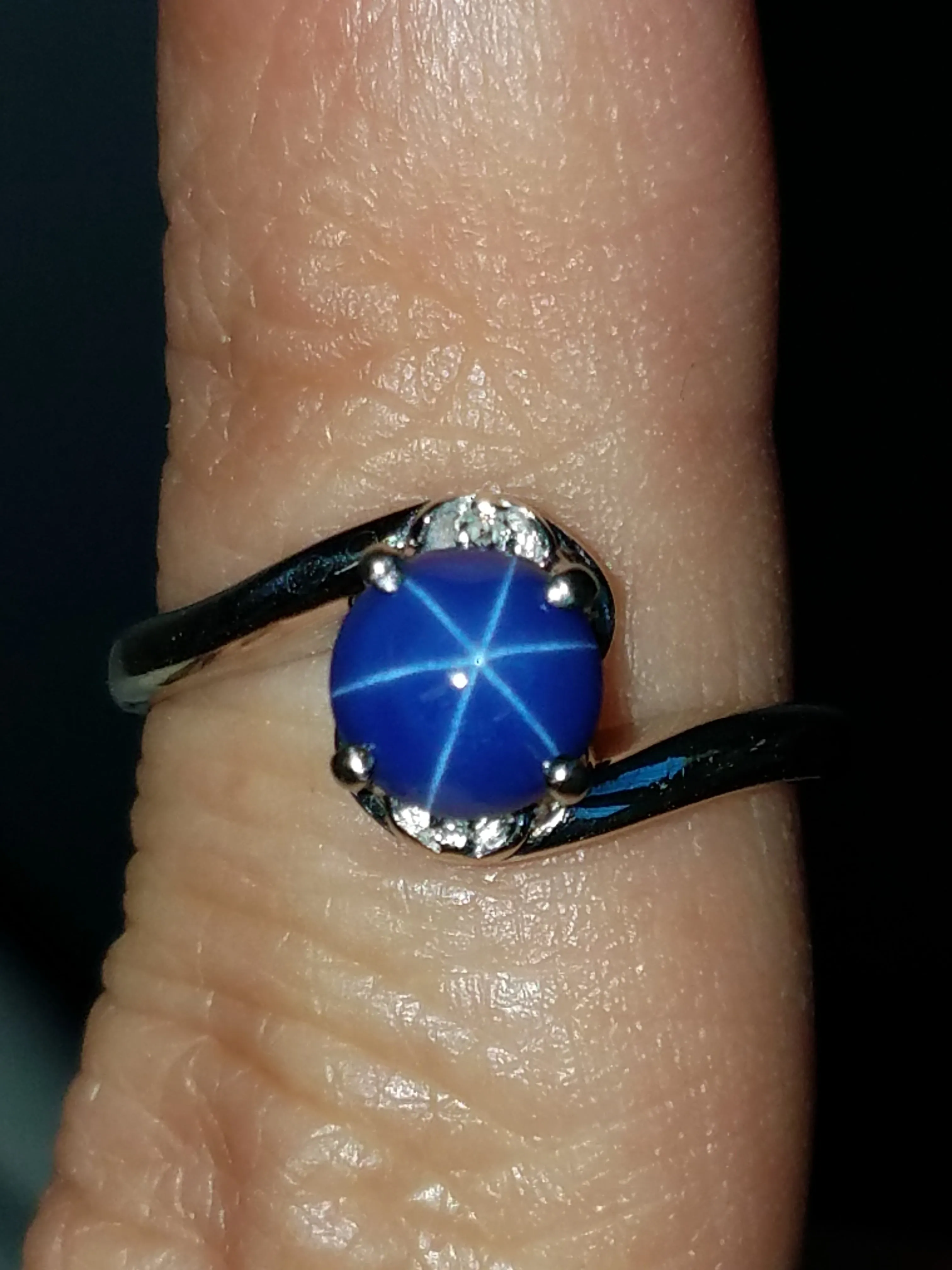 Vintage 14k White Gold Synthetic Star Sapphire Natural Diamond Ring