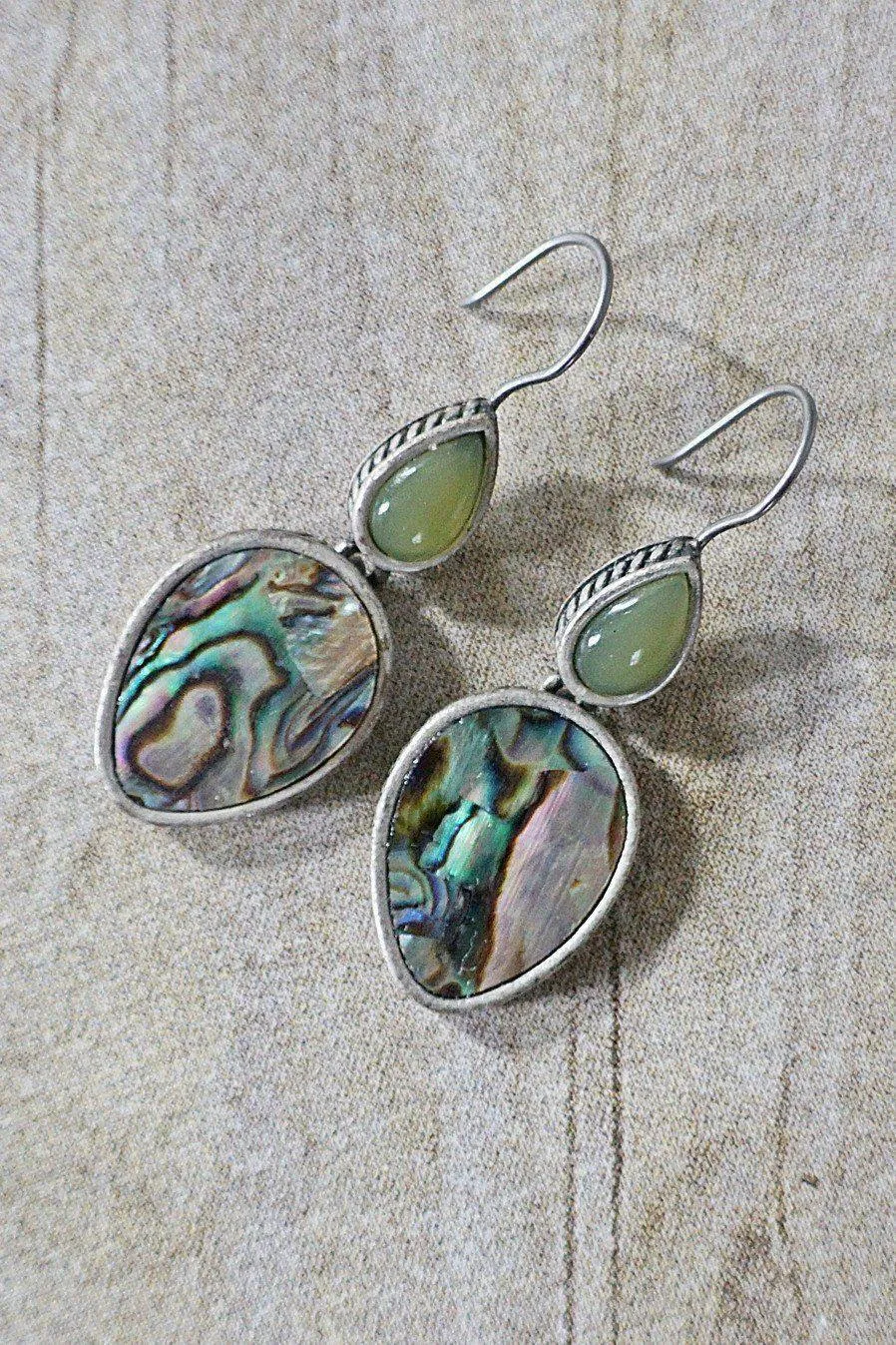 Vintage Abalone Jade Teardrop Earrings