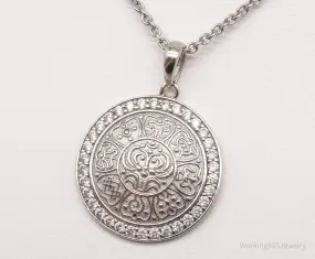 Vintage Ancient Tibet Coin Design CZ Sterling Silver Necklace 18"