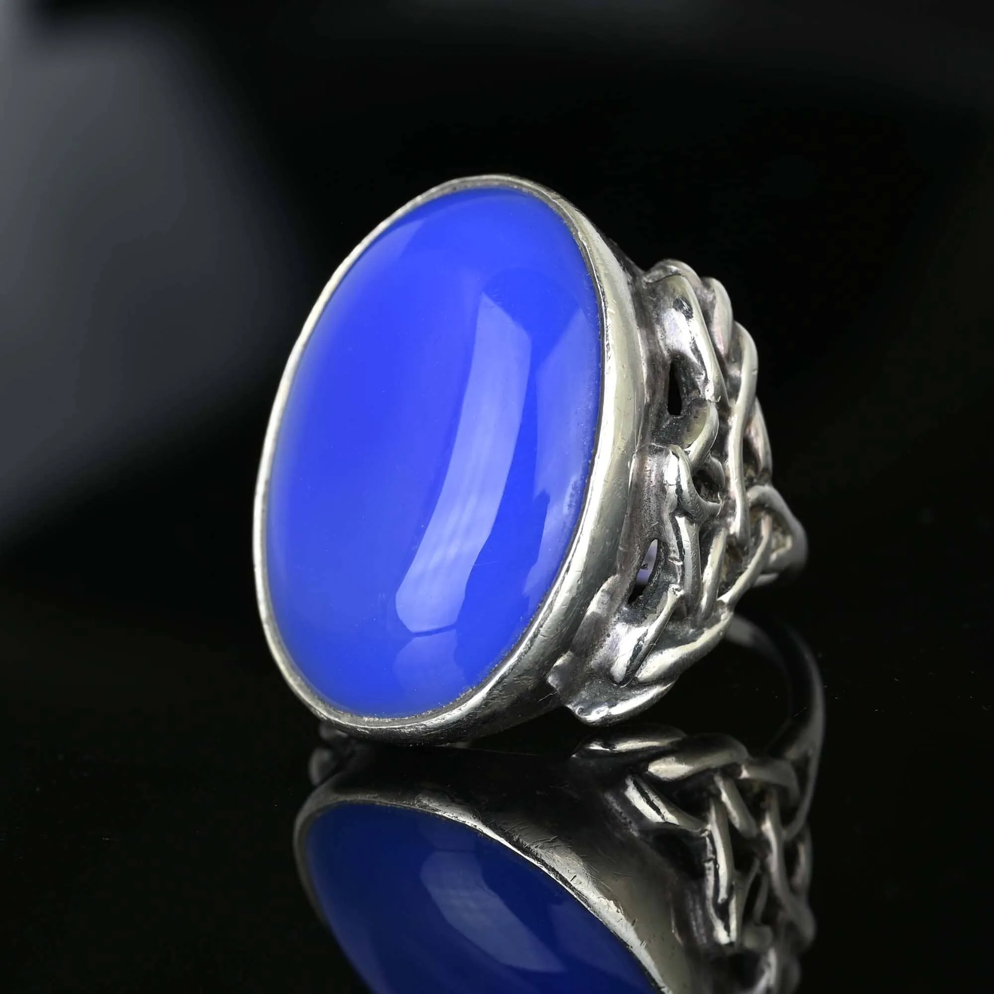 Vintage Arts & Crafts Style Blue Chalcedony Ring