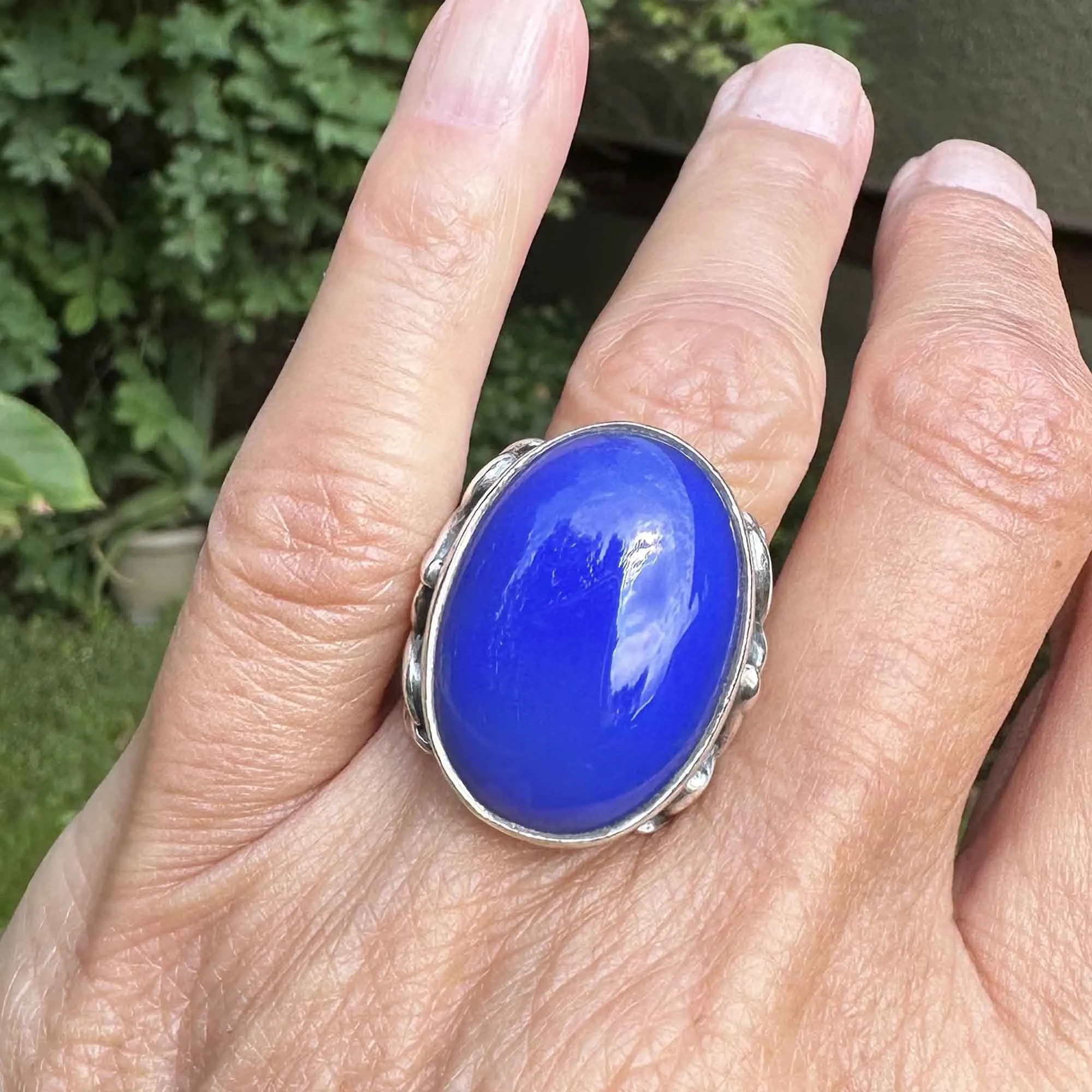 Vintage Arts & Crafts Style Blue Chalcedony Ring