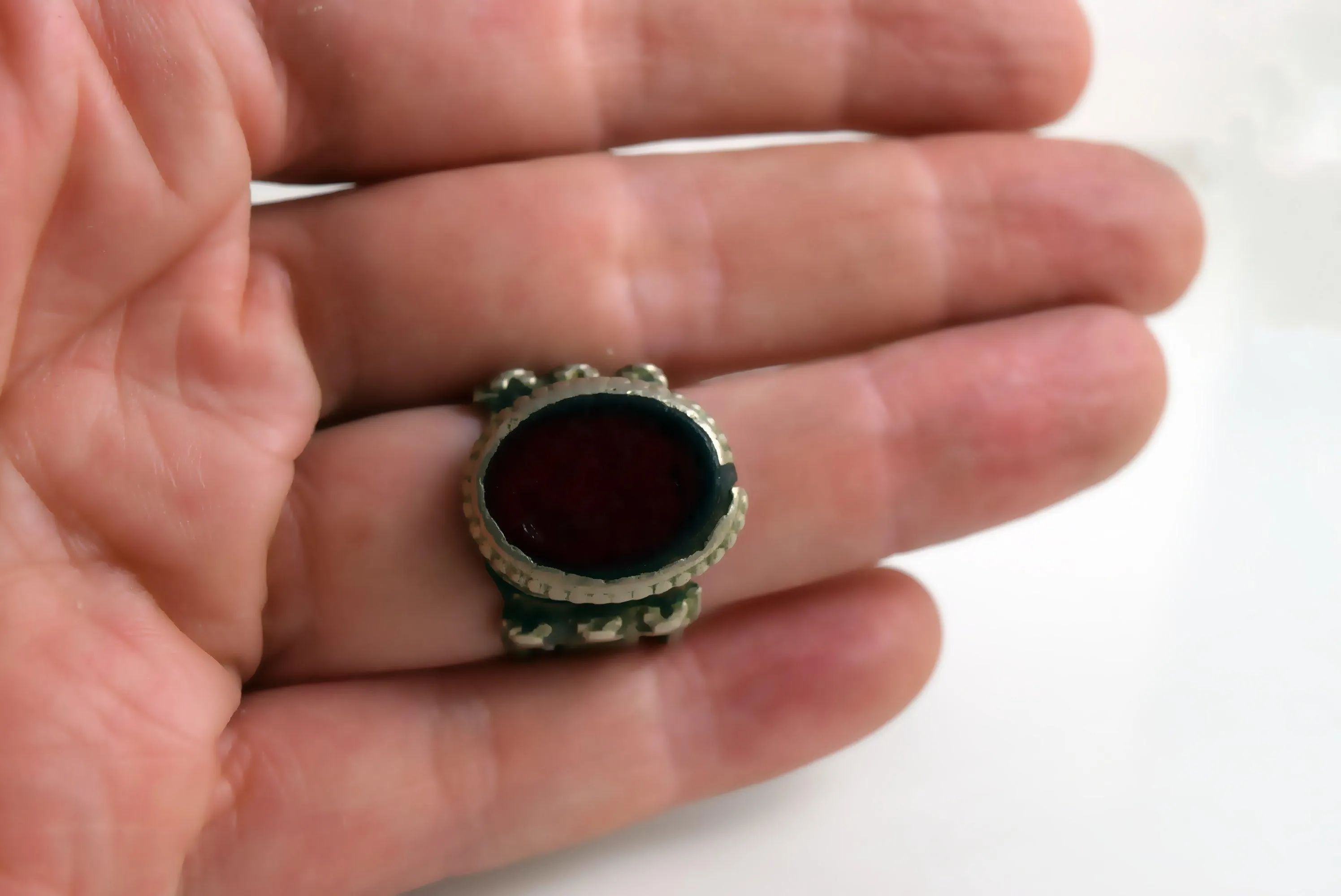 Vintage Bedouin Ring with Red Glass