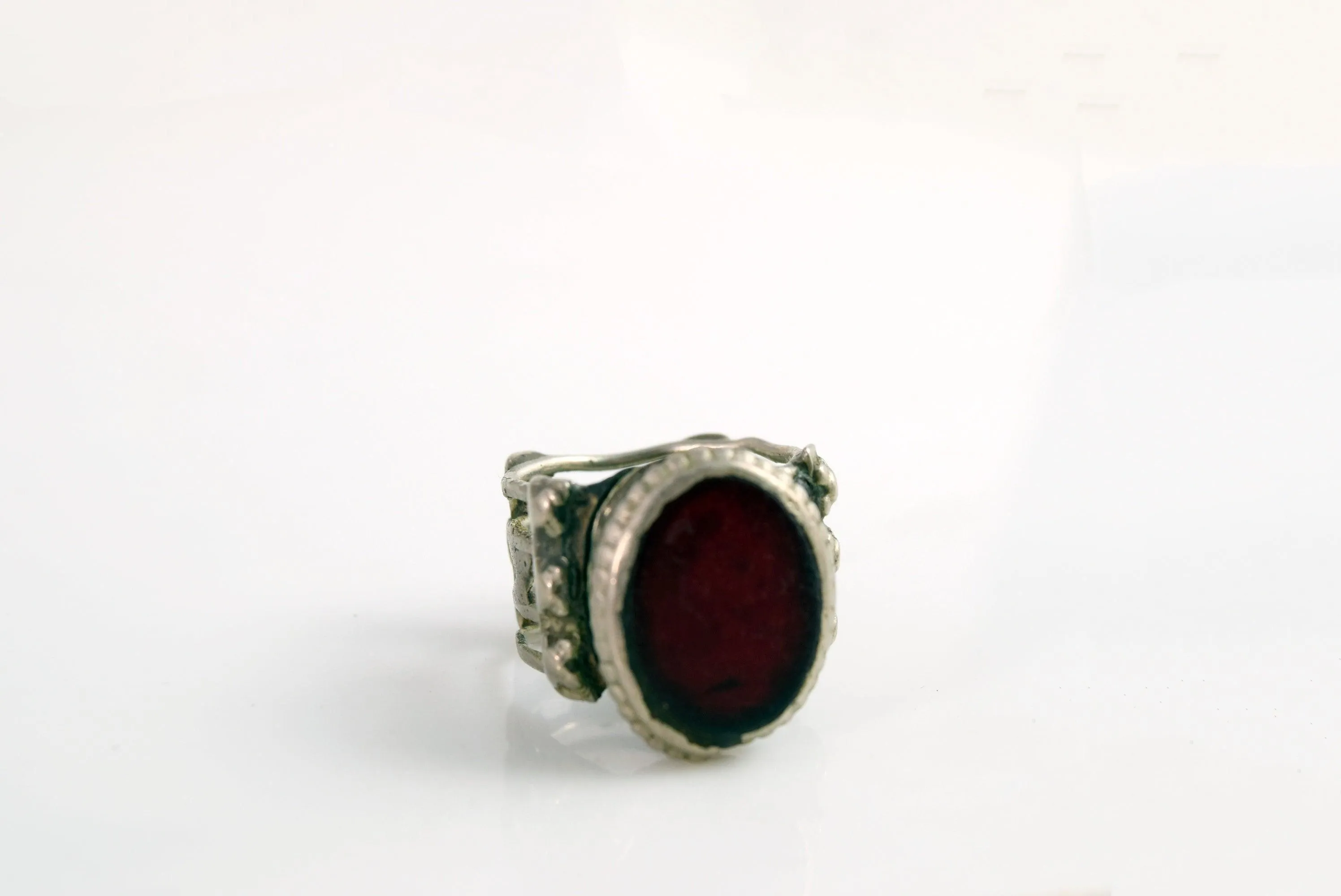 Vintage Bedouin Ring with Red Glass