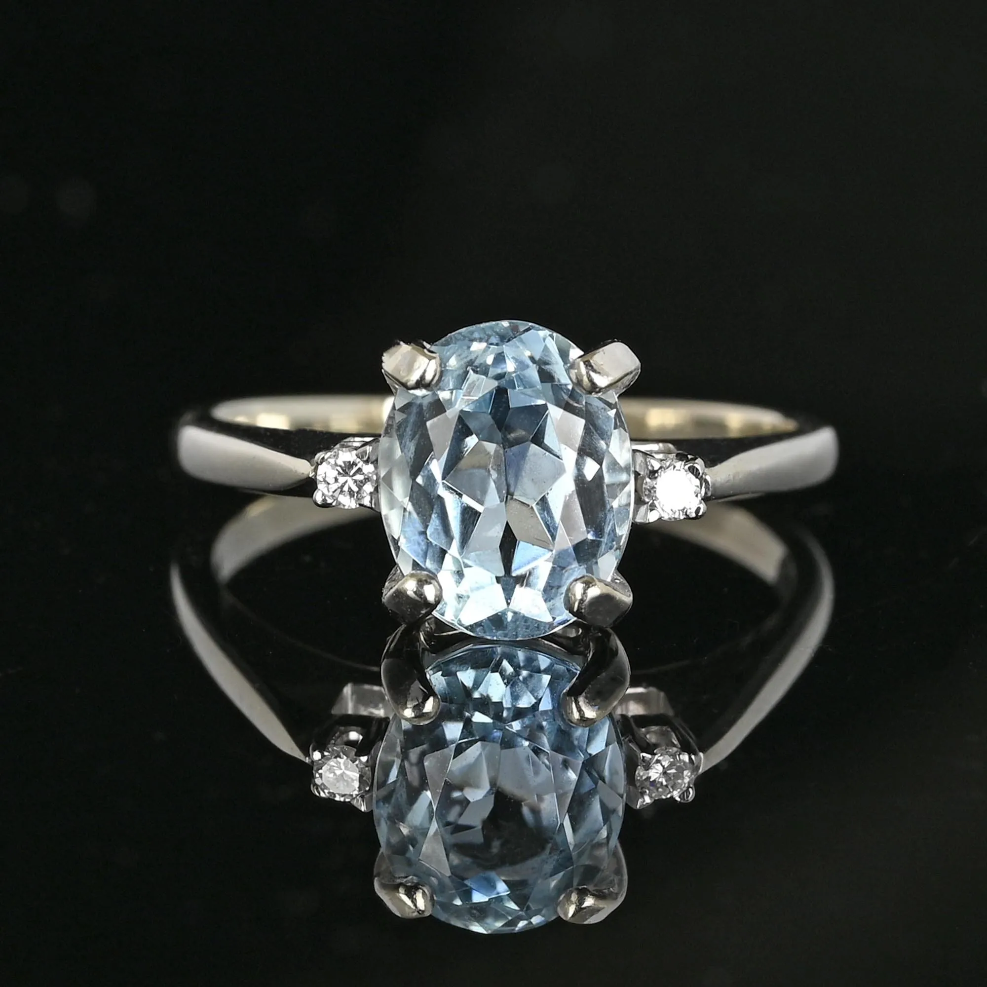 Vintage Diamond Accent Aquamarine Solitaire Ring in White Gold