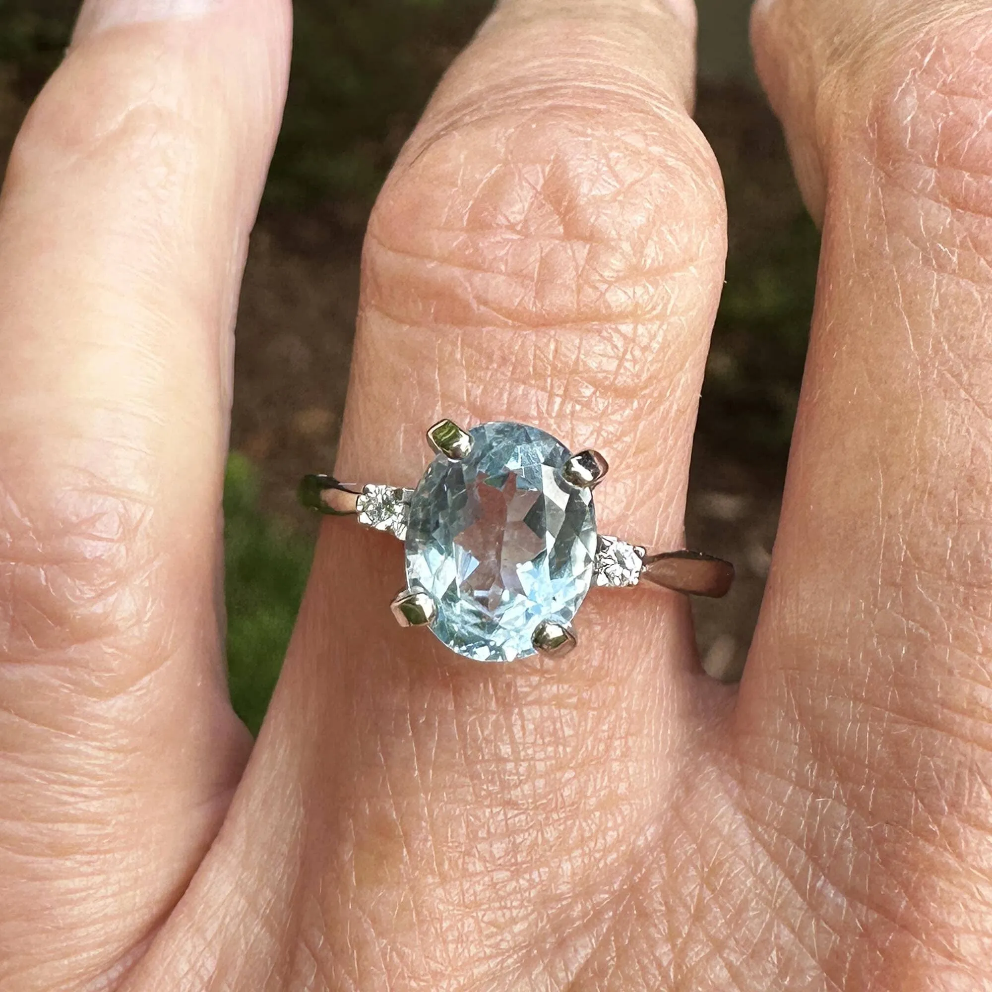 Vintage Diamond Accent Aquamarine Solitaire Ring in White Gold