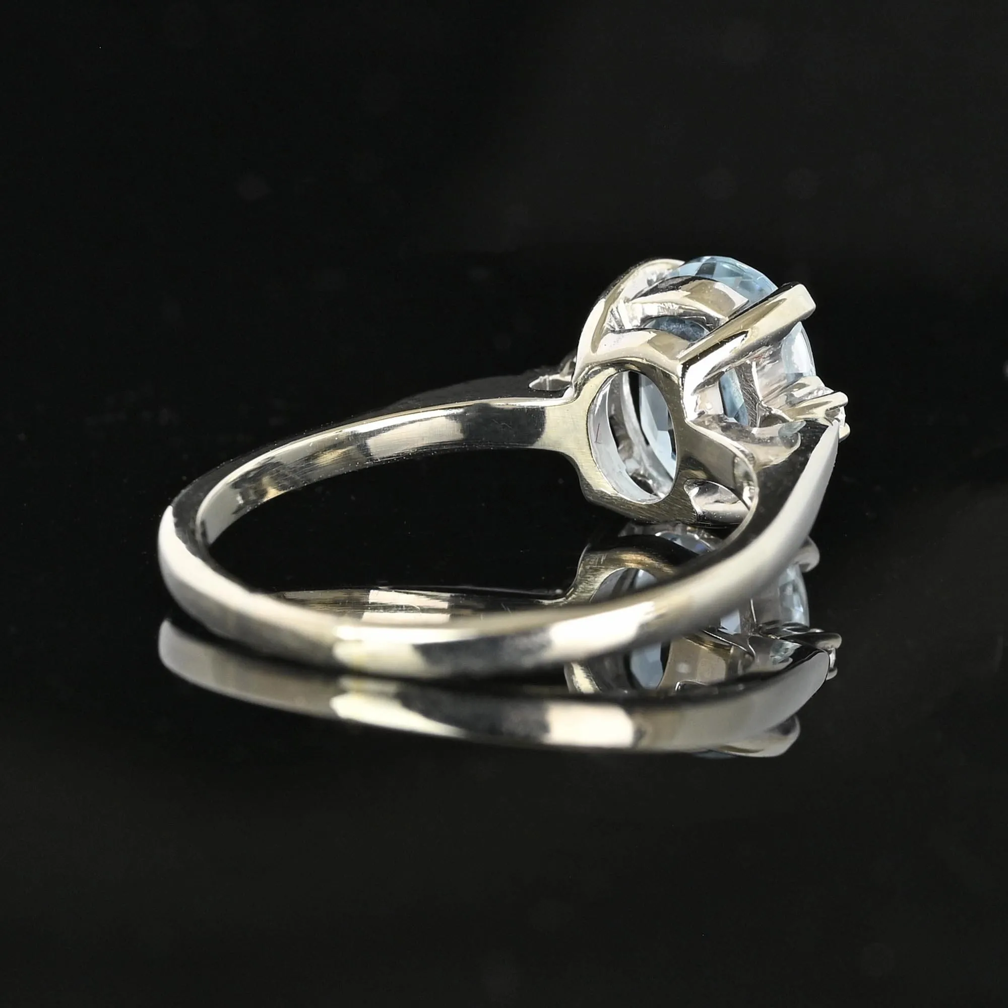 Vintage Diamond Accent Aquamarine Solitaire Ring in White Gold