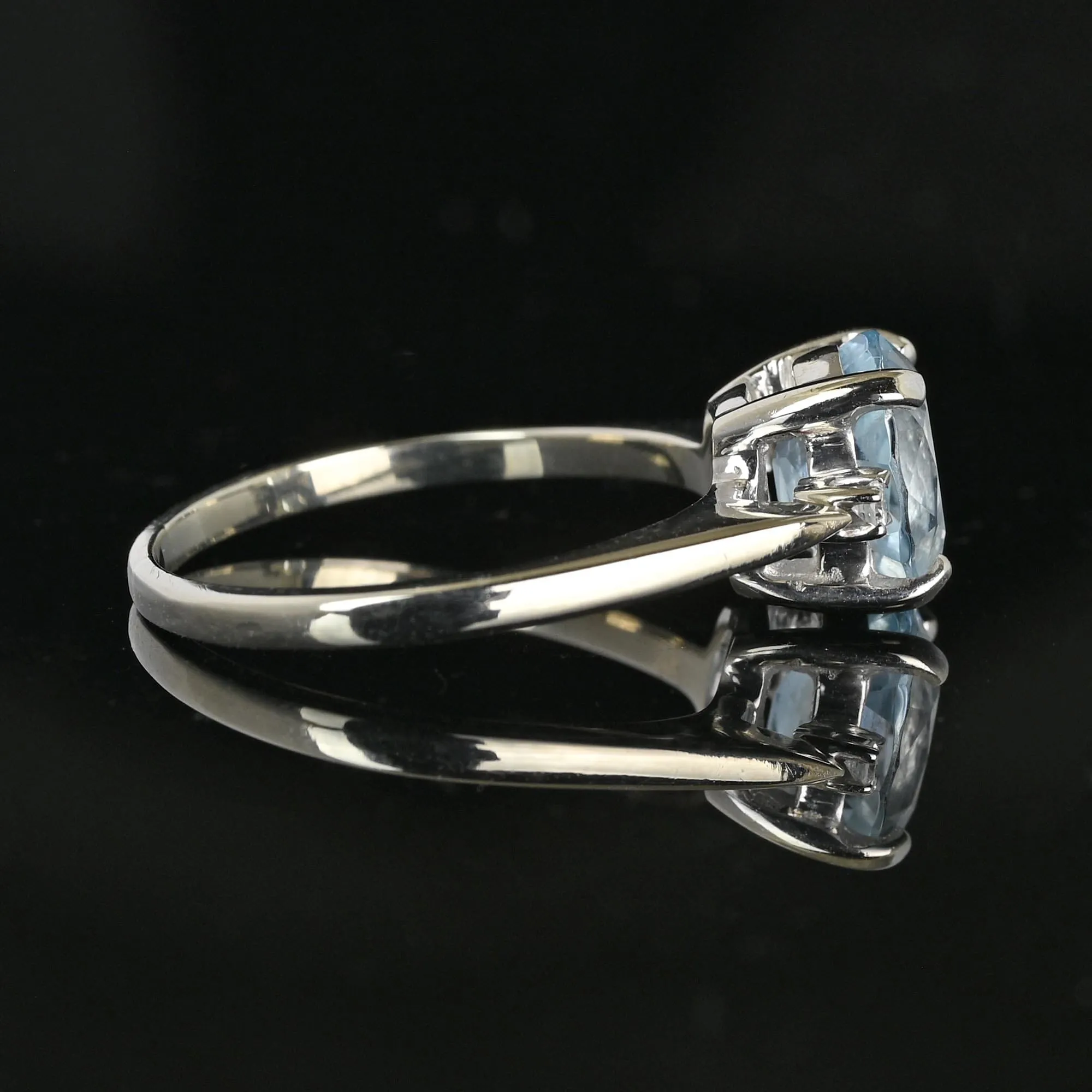 Vintage Diamond Accent Aquamarine Solitaire Ring in White Gold