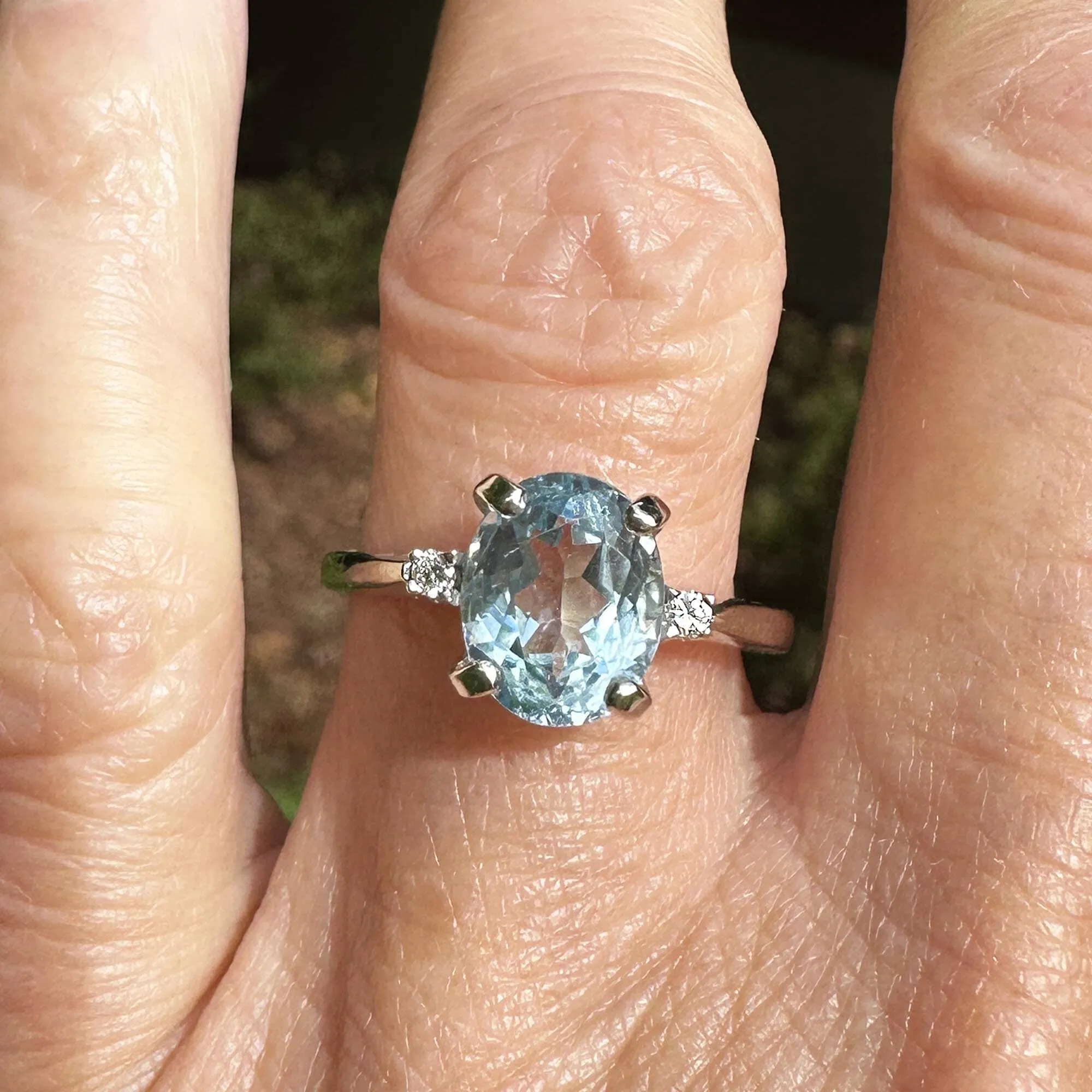 Vintage Diamond Accent Aquamarine Solitaire Ring in White Gold