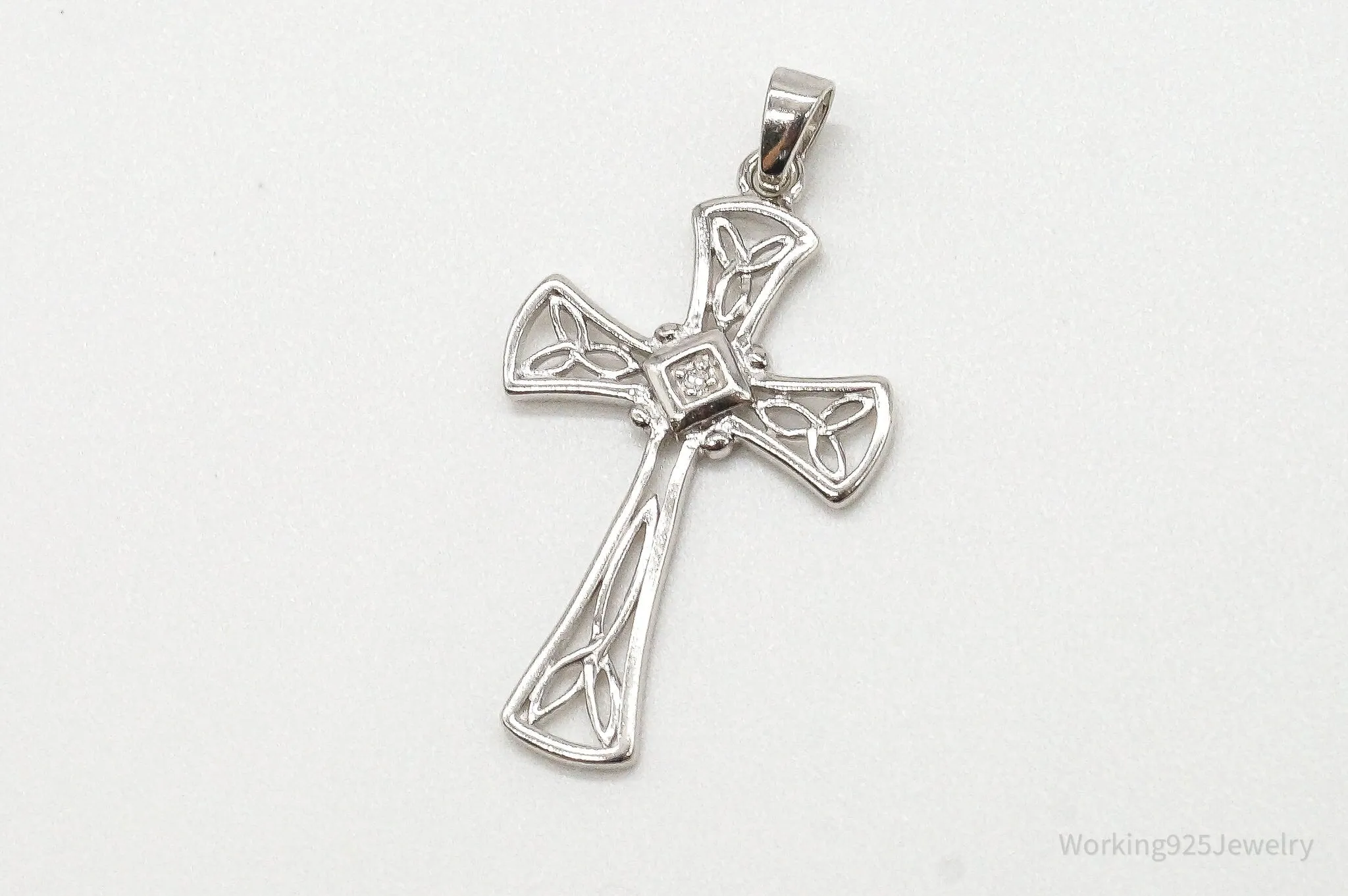 Vintage Diamond Celtic Cross Sterling Silver Pendant