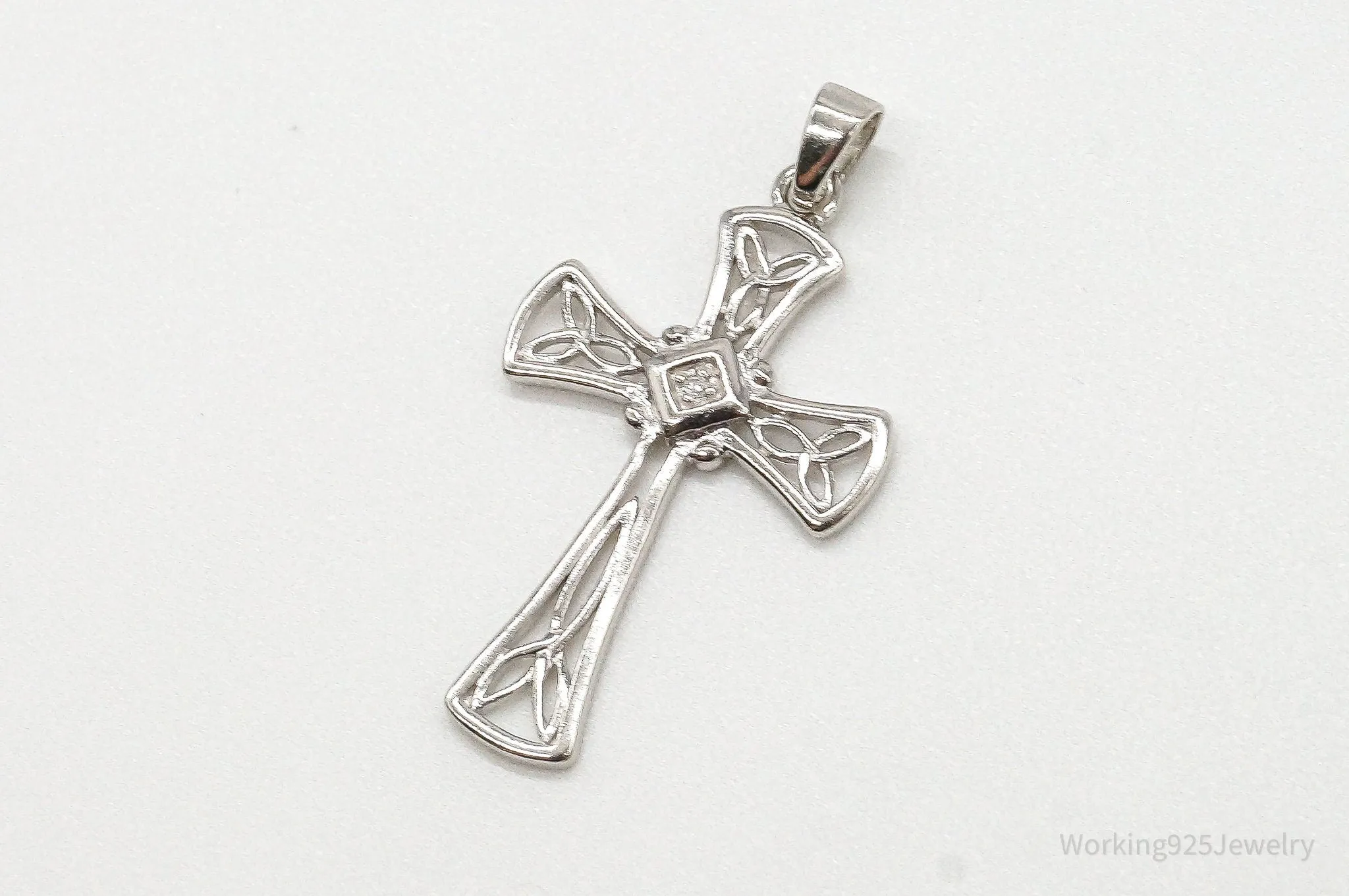 Vintage Diamond Celtic Cross Sterling Silver Pendant