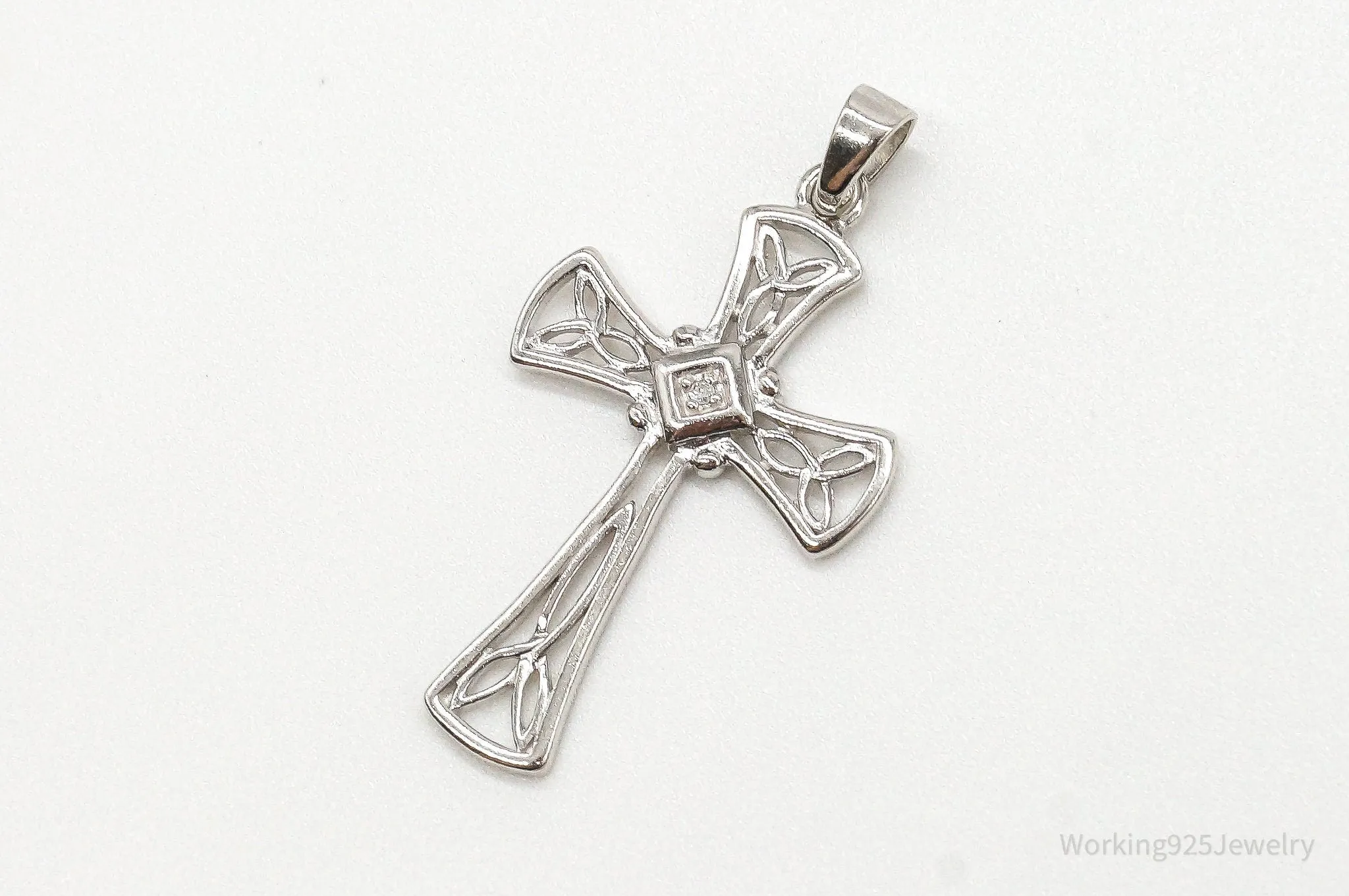 Vintage Diamond Celtic Cross Sterling Silver Pendant