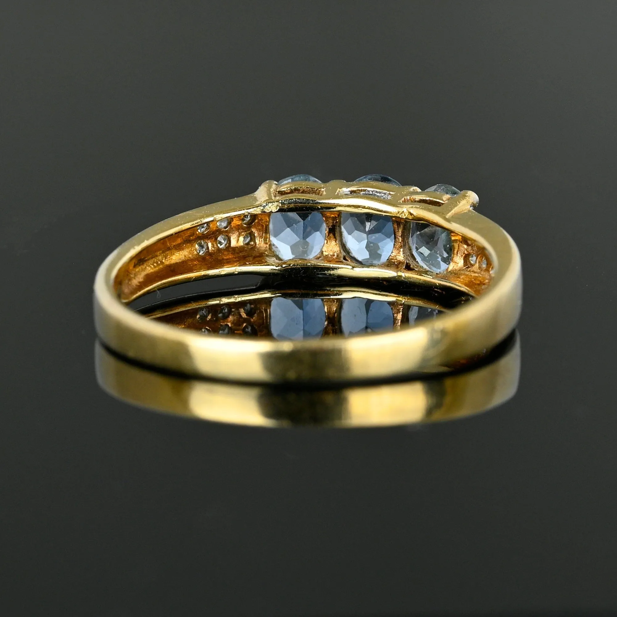 Vintage Diamond Three Stone Aquamarine Ring in Gold