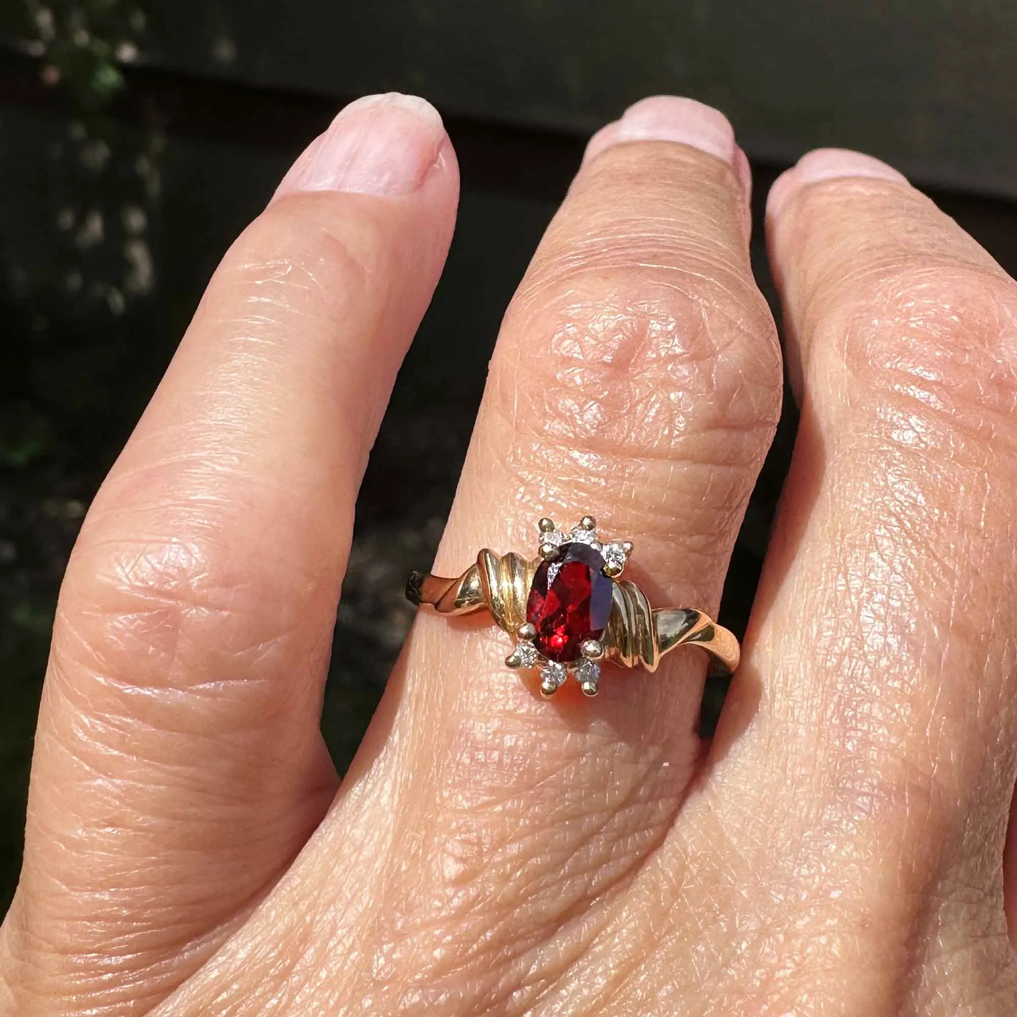 Vintage English Gold Diamond Cluster Garnet Ring