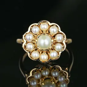 Vintage Gold Scallop Edge Pearl Cluster Ring